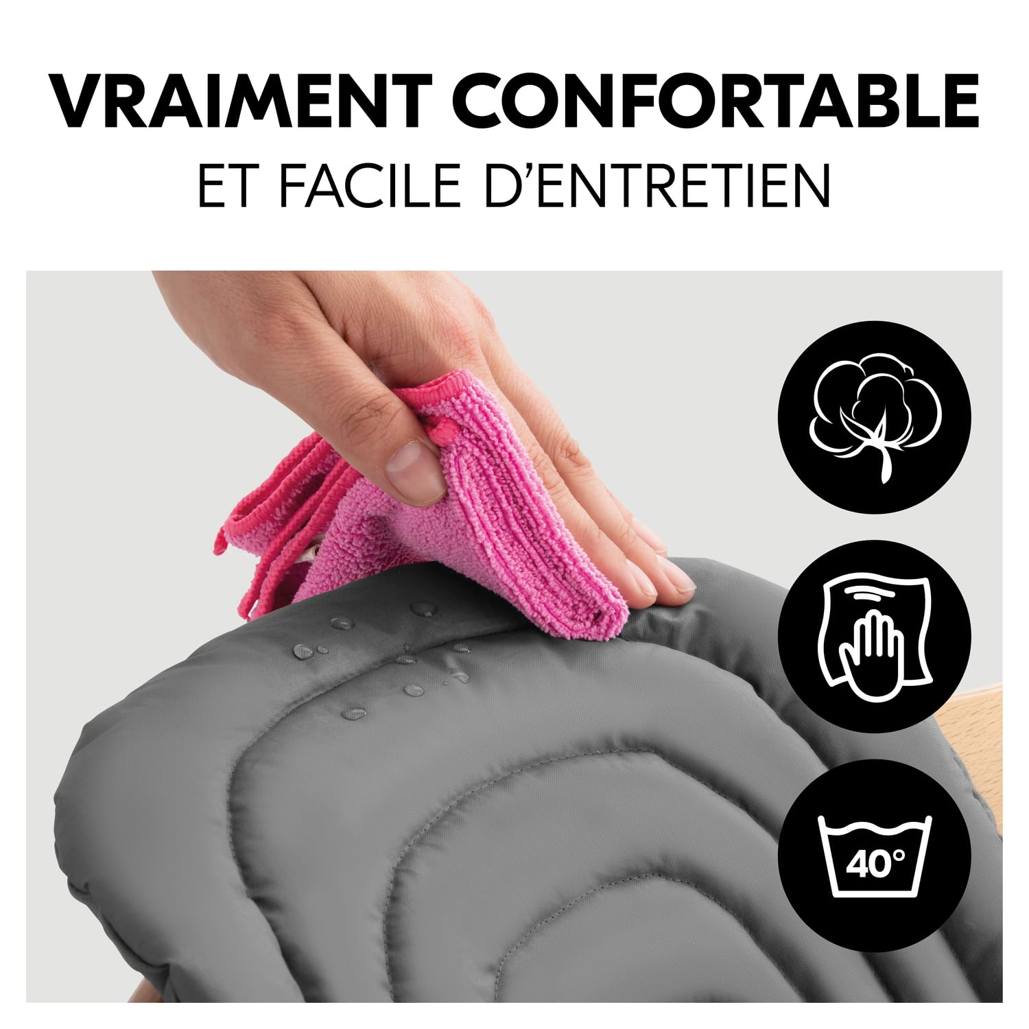 hauck Coussin de Chaise Haute Bébé 3 Pièces, Gris Foncé - Compatibile avec Reducteur Alpha+, Beta+ et Arketa (Non Inclus), Testé OEKO-TEX® STANDARD 100, Rembourré, Moelleux, Lavable, Robuste