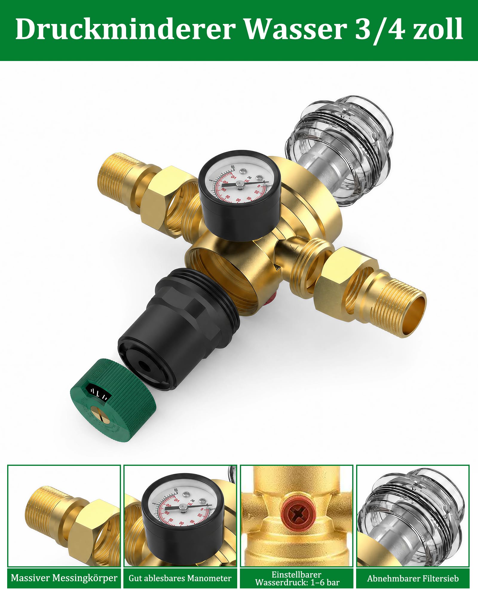 Filtr dokładny do płukania z adapterem: 1" - G3/4" MNPT kran filtr wody kombinacja filtrów wielokrotnego użytku do filtracji wody pitnej wąż do wody pitnej (3/4 cala + manometr)