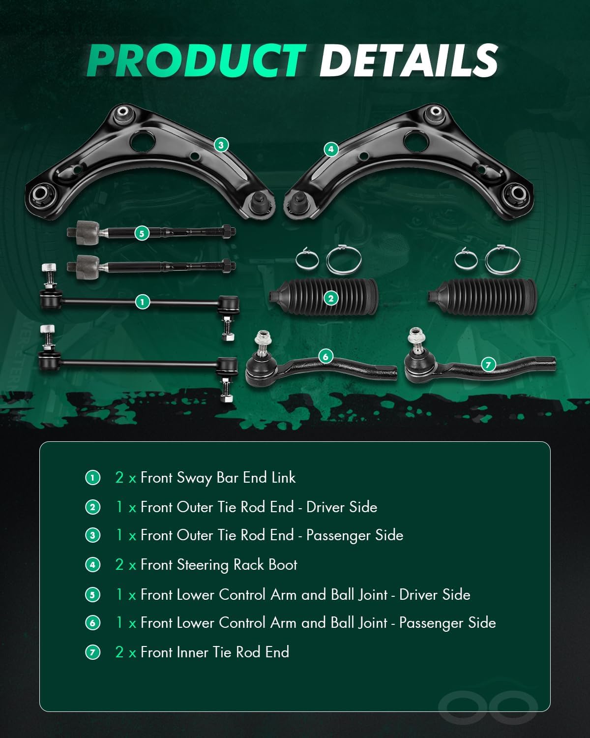 SCITOO 10pcs Front Suspension Kit Lower Control Arm with Ball Joint fit 2012-2019 for Nissan Versa for Versa Note for Micra with Outer Inner Tie Rod End Steering Boot Sway Bar Link