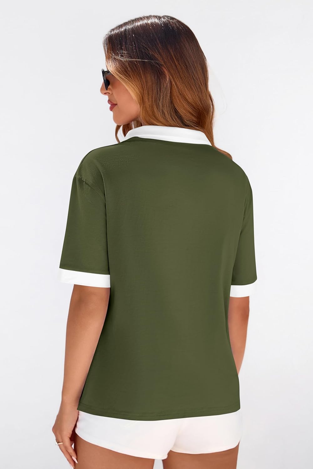 PRETTYGARDEN Summer Short Sleeve Polo Shirts for Women Collared V Neck Work Dressy Tops Knit Loose Business Casual Outfits - Image 4