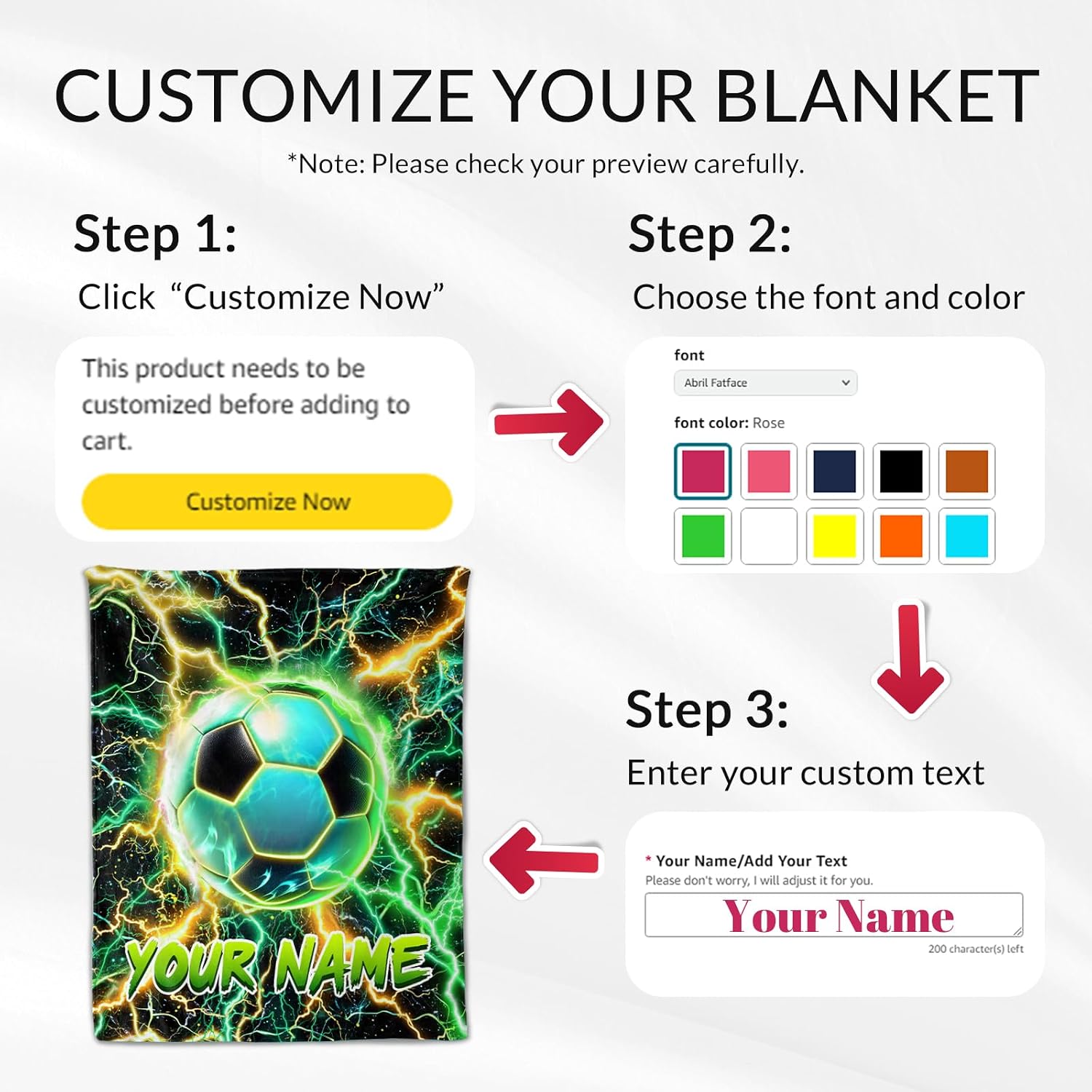 Custom Boys Blanket Gifts for Soccer Lovers - 50 x 60 Inches Teens Fluffy Blanket - Kids Soccer Throws for Couch
