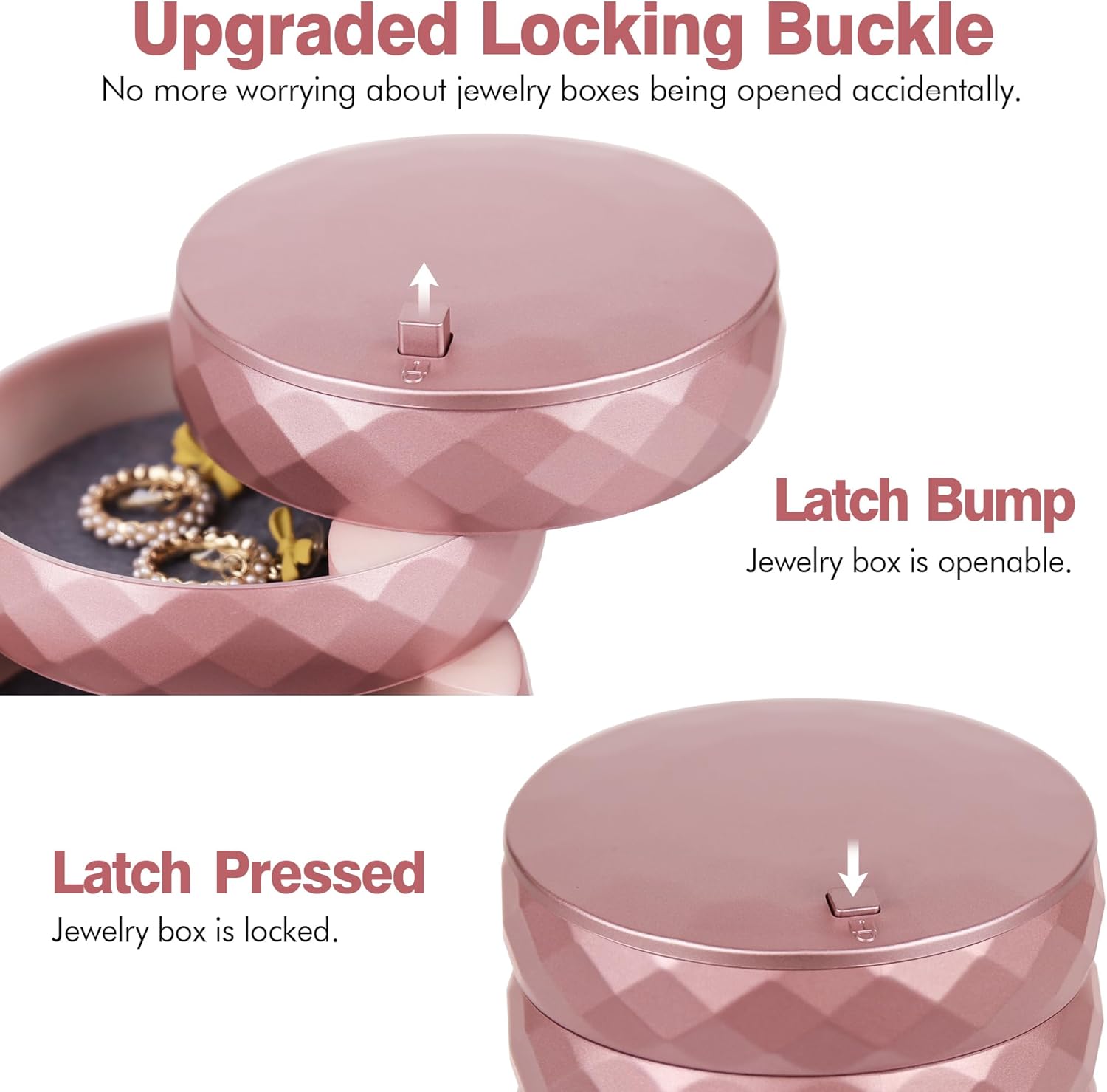 CONBOLA Travel Jewelry Case Box, Small Jewelry Organizer Earring Holder for Women, 5-Layer Rotating Jewelry Storage Tray with Lid for Bracelets Rings Bracelets - Image 3