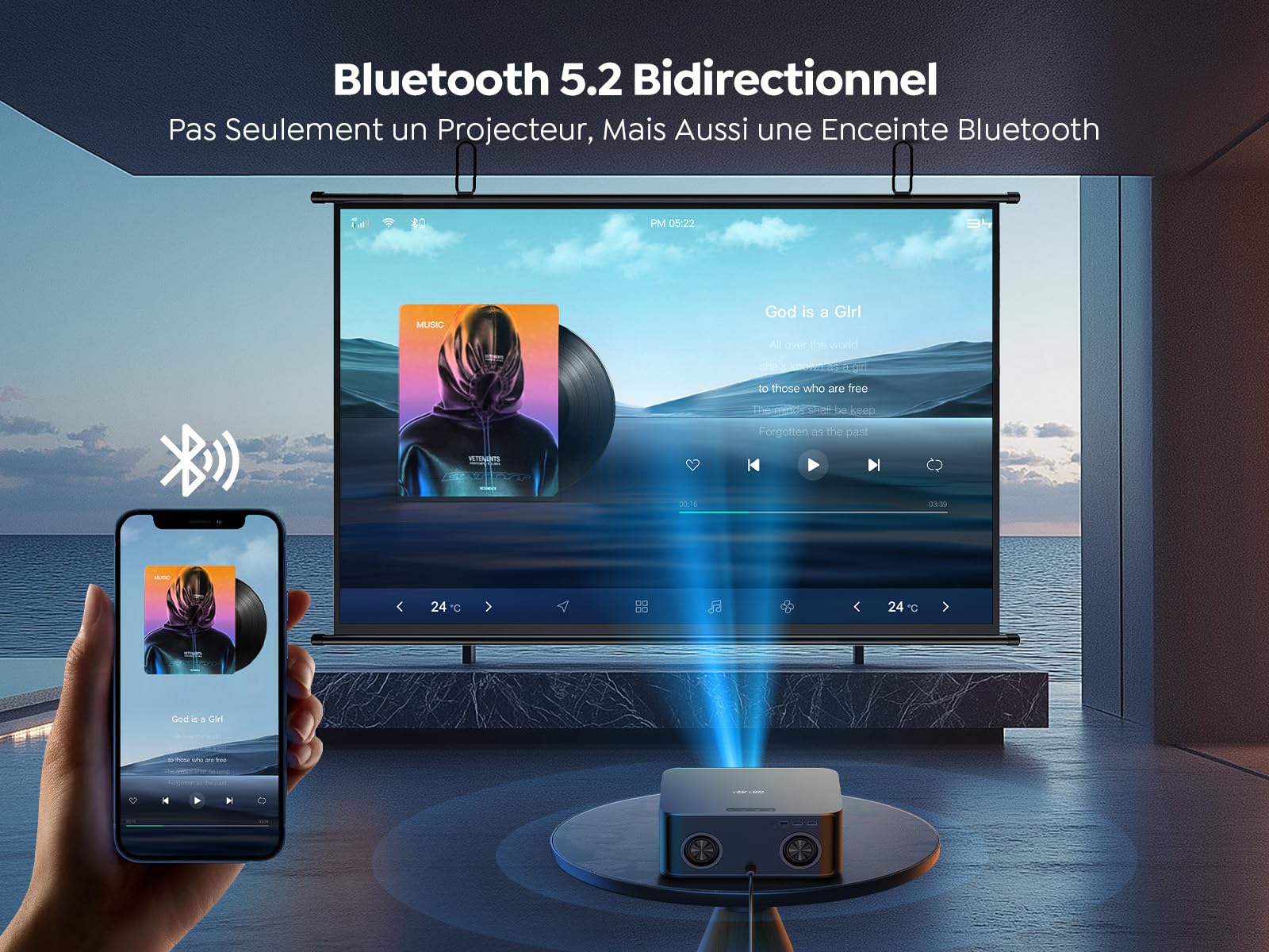 Vidéoprojecteur 4K【1600 ANSI | Compatible Netflix | Dolby 36W】TOPTRO X9 Rétroprojecteur 4K Supporté FHD 1080P Natif, Auto Focus/Keystone WiFi6 Bluetooth 5.4 Projecteur Video Home Cinéma Extérieur/PS5