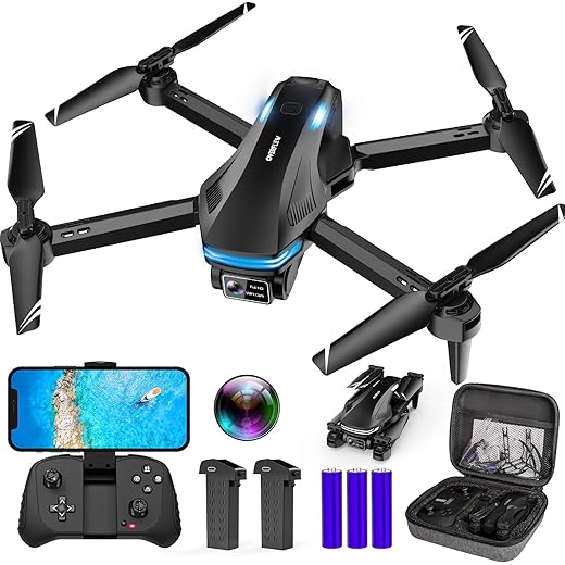 Drone with Camera for Adults, 1080P FPV Drones for kids Beginners with Upgrade Altitude Hold, Voice Control, Gestures Selfie, 90° Adjustable Lens, 3D Flips, 2 Batteries