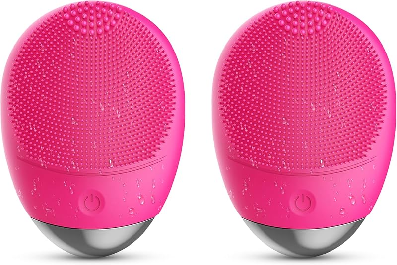 Escova elétrica de limpeza facial WMM GH92 com silicone, 6 níveis, USB e IPX7, 2 unidades nas cores Red & Red