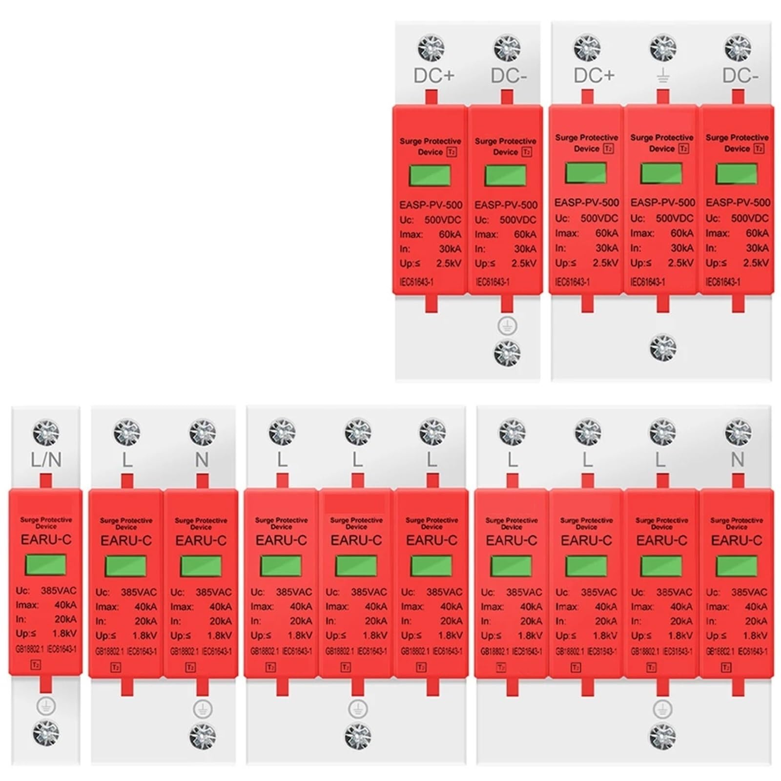 Parasurtenseur AC 385V 2P 20-40kA pour protection modulaire de tableau électrique - 6
