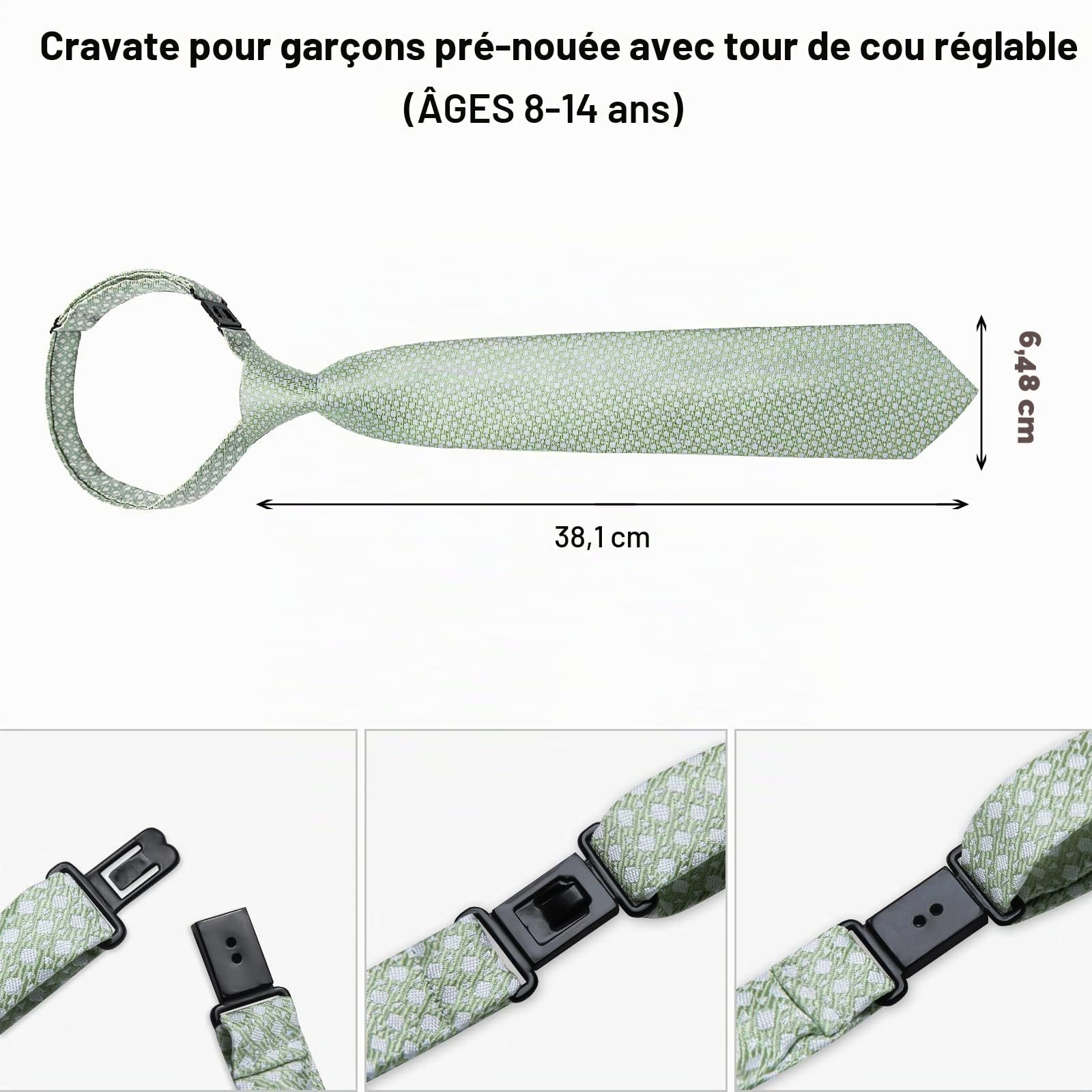 DiBanGu Cravate pré-nouée en soie et carré de poche pour garçons de 7 à 15 ans