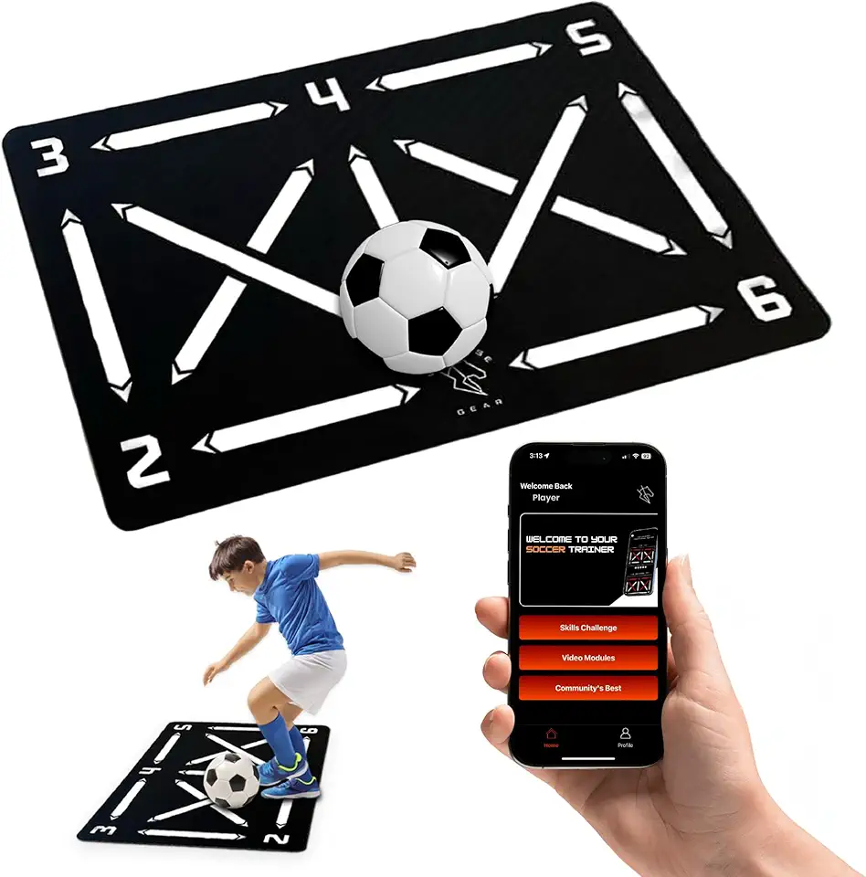 Soccer Training Mat - App with Video Modules Included, Ball Mastery Trainer, Football Footstep Equipment, Durable and High Performance Rubber, Gift for Boys and Girls product image
