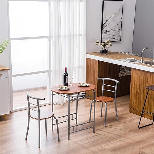 Miniatura 10 de Mesa de comedor con 2 sillas, juego de mesa de desayuno y sillas de 3 piezas, moderno juego de mesa de comedor de madera con marco de metal para