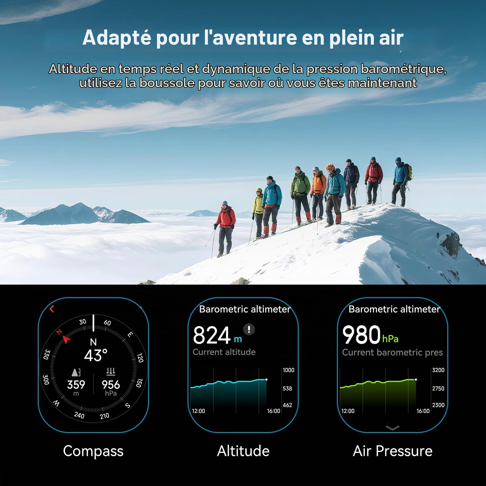 GPS Montre Connectée Homme Femme, AMOLED 2,06" Smartwatch 5ATM Étanche HD Appels Bluetooth, 110+Sportifs Montre Sport Podometre Cardiofrequencemetre SpO2 Sommeil, Montre Intelligente pour Android iOS