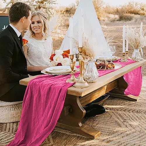 Miniatura 3 de Camino de mesa de estopilla, paquete de 6 caminos de mesa de gasa rosa intenso de 10 pies, camino de mesa de algodón, mantel de tela de queso para