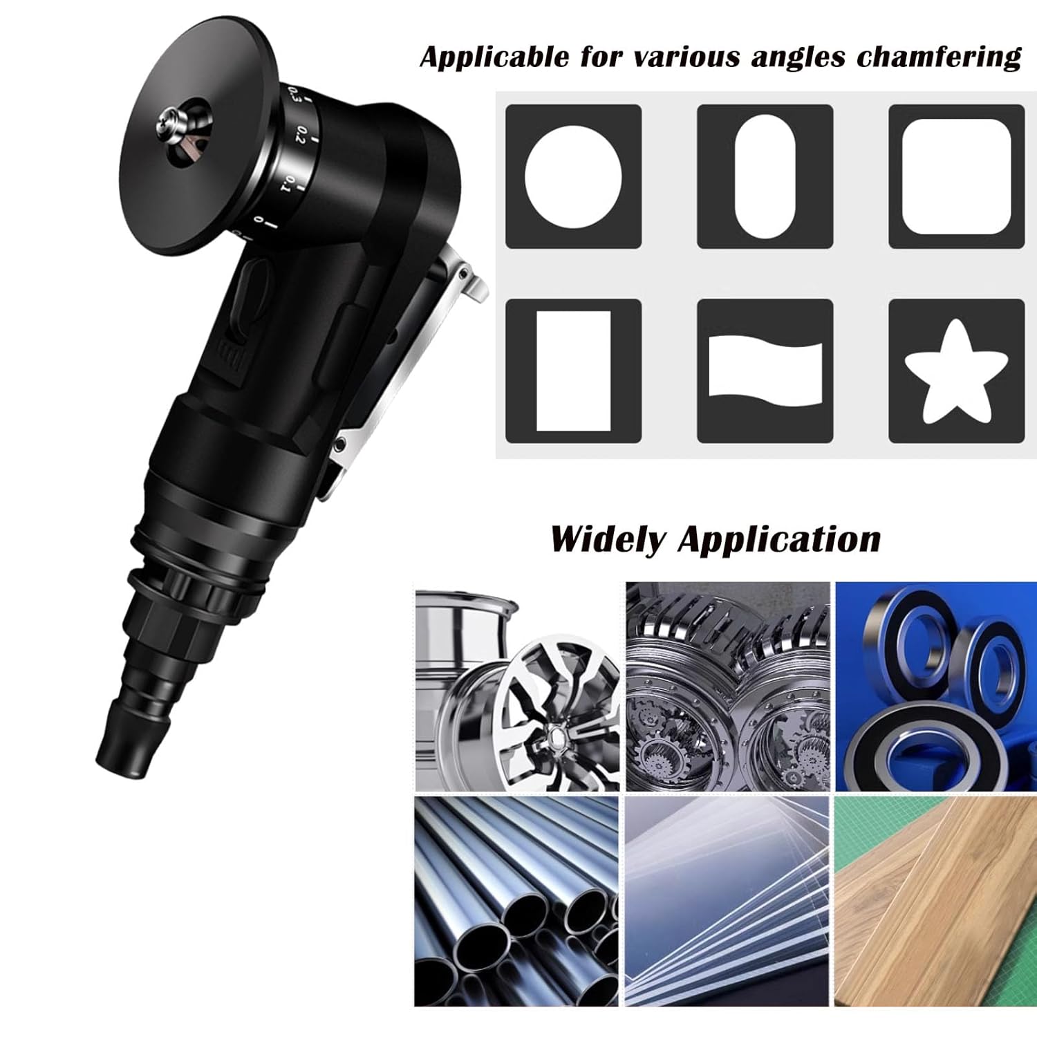 Pneumatic Chamfering Tool, Mini Air-Powered Chamfering Machine Trimming, 45° Arc Corner with 1/4 Inch Air Inlet for Metal Wood Beveling Deburring