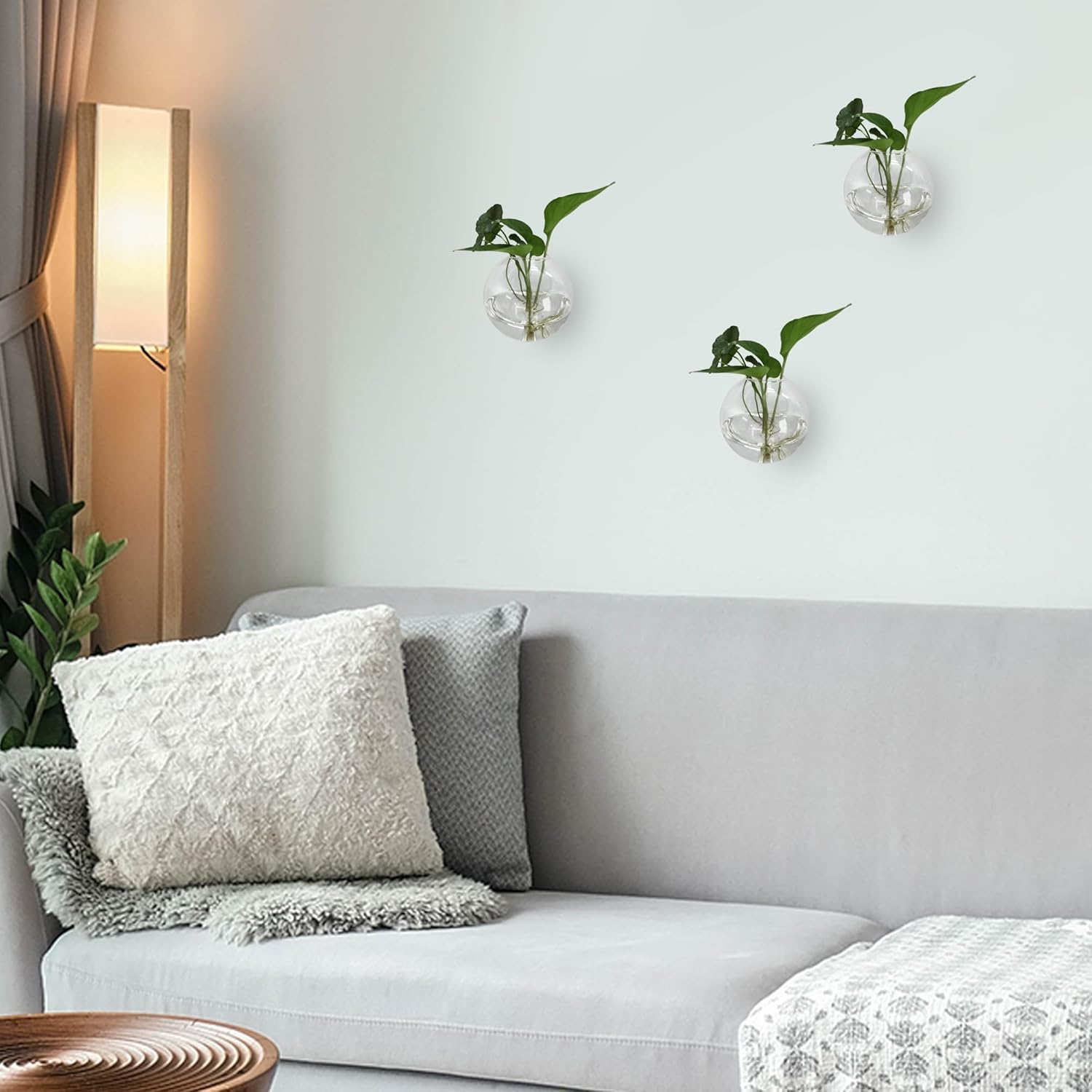 6 Pack Hanging Wall Vases, Glass Hainging Planter Propagation Station Terrarium, 4.7" Globe Wall Planters for Indoor Plants,Home Decor