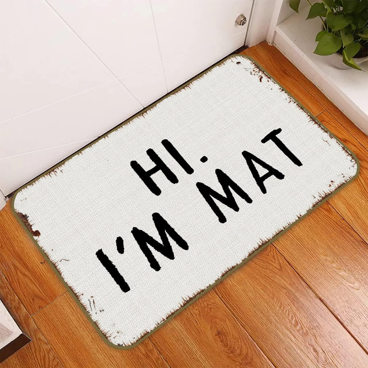 UINHMOP 17''×30'' Hi I'm Mat Funny Welcome Decorative Doormat,Funny Retro Personalized Welcome Floor Mats, Farmhouse Decor for Home Kitchen Living Room Outdoors Indoor Entryway