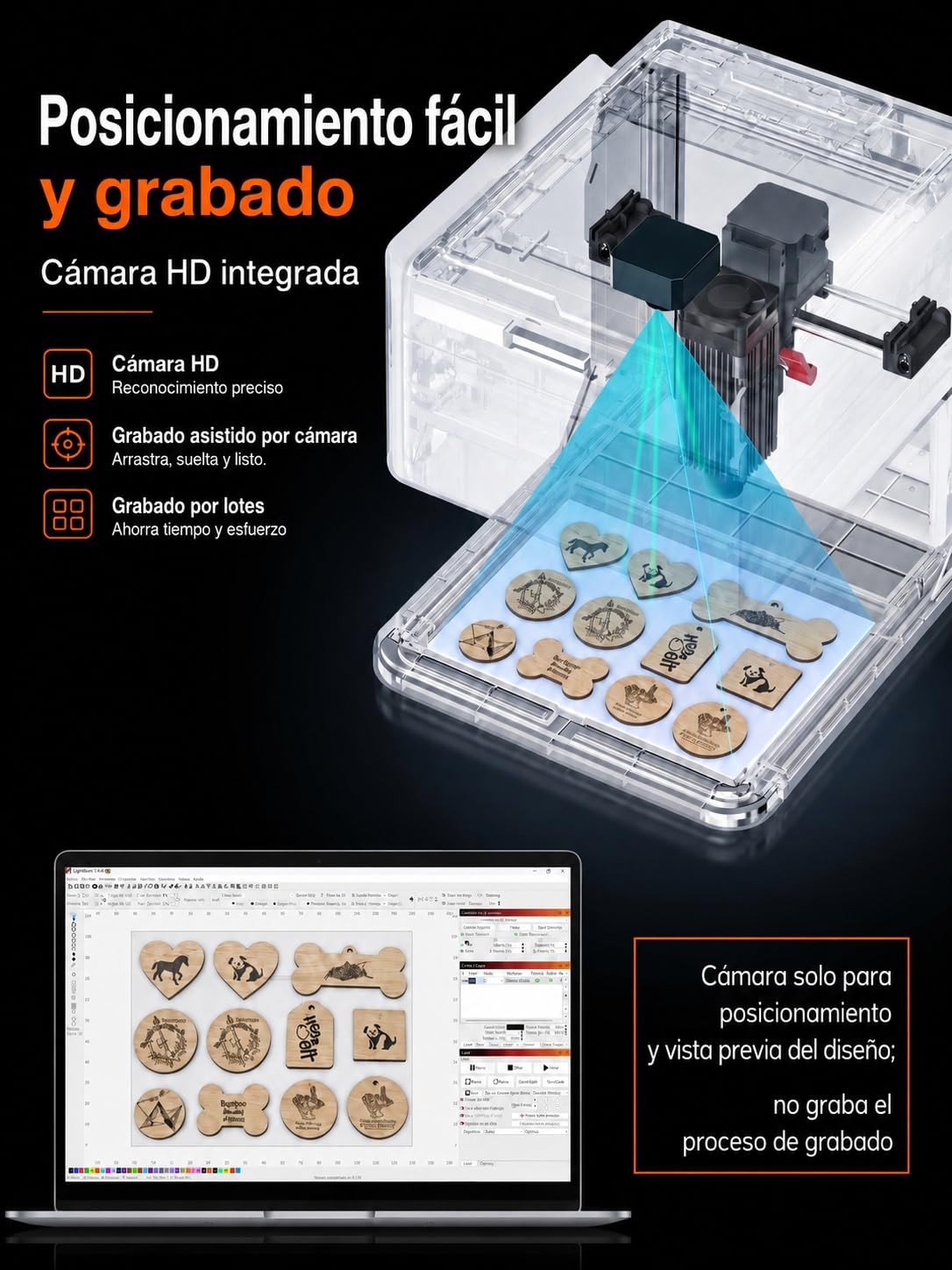 A1 PRO 5W Grabadora Láser Clase 1, Máquina de Grabado Cerrada con Cámara HD, WiFi y Software con IA, Precisión de 0,01 mm, Portátil para Madera, Cuero, Metal y Vidrio