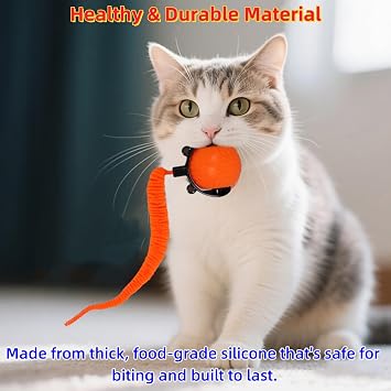 GoldenLife Interactive Cat Toys for Indoor Cats, Hamster Ball with Speedy Tail 2.0, Safe Silicone,3 Modes (Speed/Light) & Type-C Charging, Durable Moving Dog Toy for Indoor Cats/Dogs (Orange)