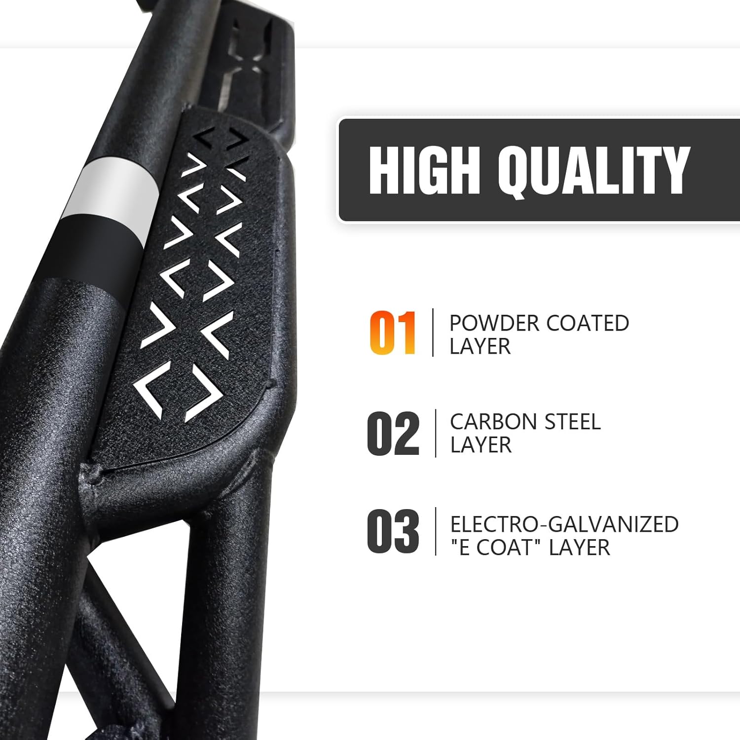 Crew Cab Running Boards Two Stairs Design Side Steps Compatible with 2009-2014 Ford F150 F-150 Super Duty SuperCrew Cab (4 Full Size Doors), Nerf Bar Side Rail Rock Sliders, Black Powder Coated