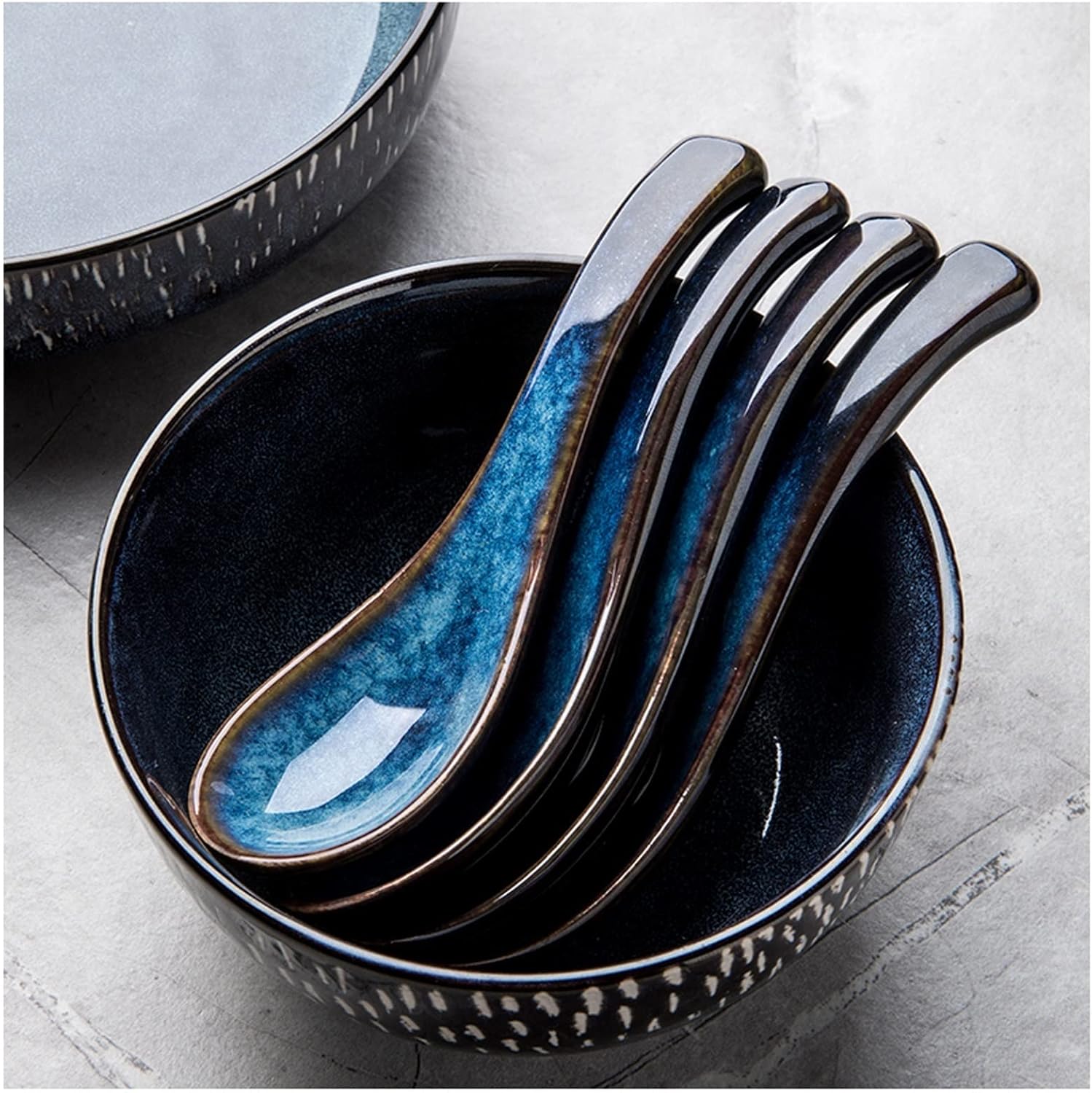 Cutlery Teaspoons Dessert Spoons Ceramic Spoon Thick Glazed Porcelain Spoon Chinese Spoon Blue Spoon Home Dining and Restaurant Cooking Spoon Tea Spoons(C)