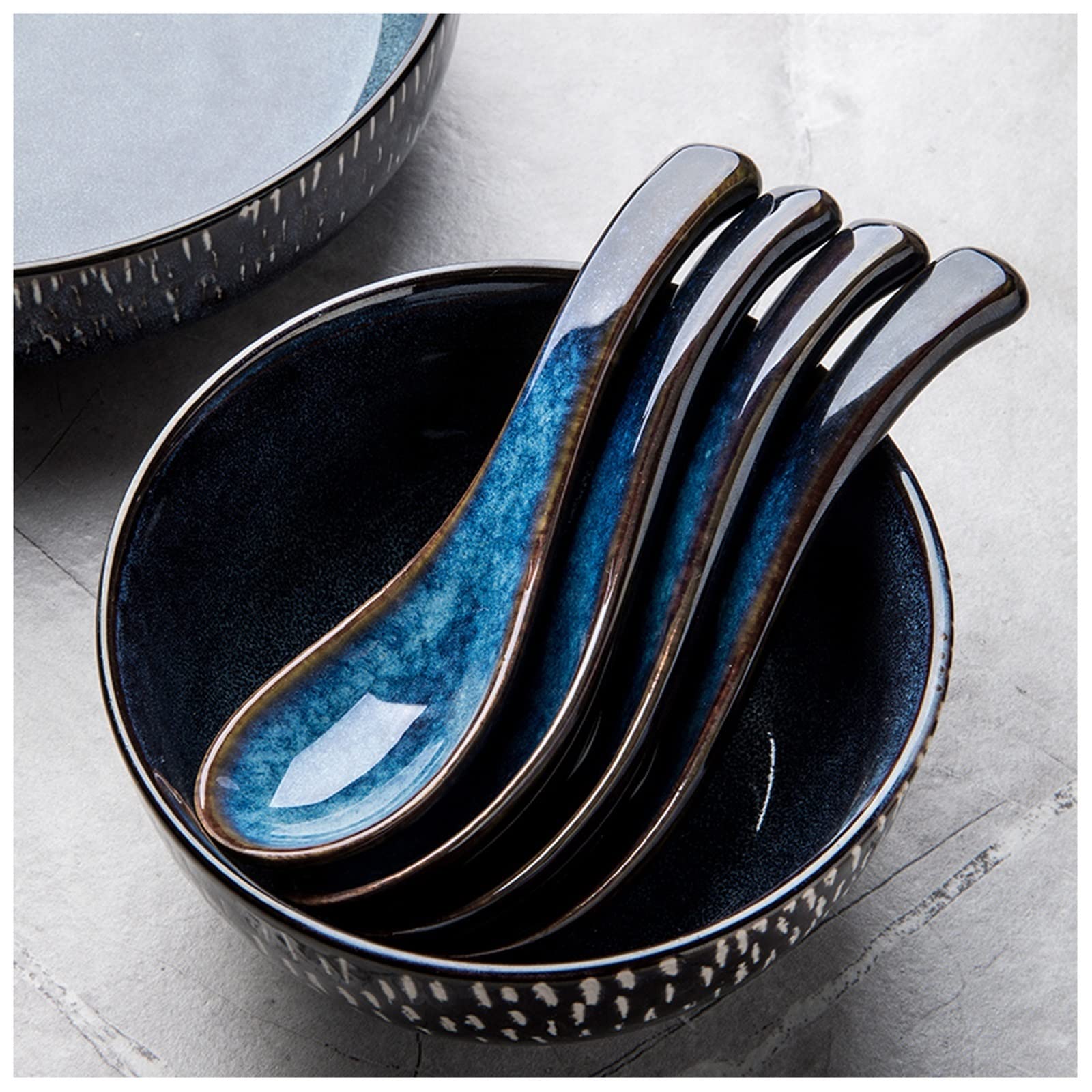 Cucharas de Postre Cucharas de postre, cuchara de cerámica, cuchara de porcelana esmaltada gruesa, cuchara china, cuchara azul, cuchara de cocina for comedor y restaurante Cucharillas Cafe(E)