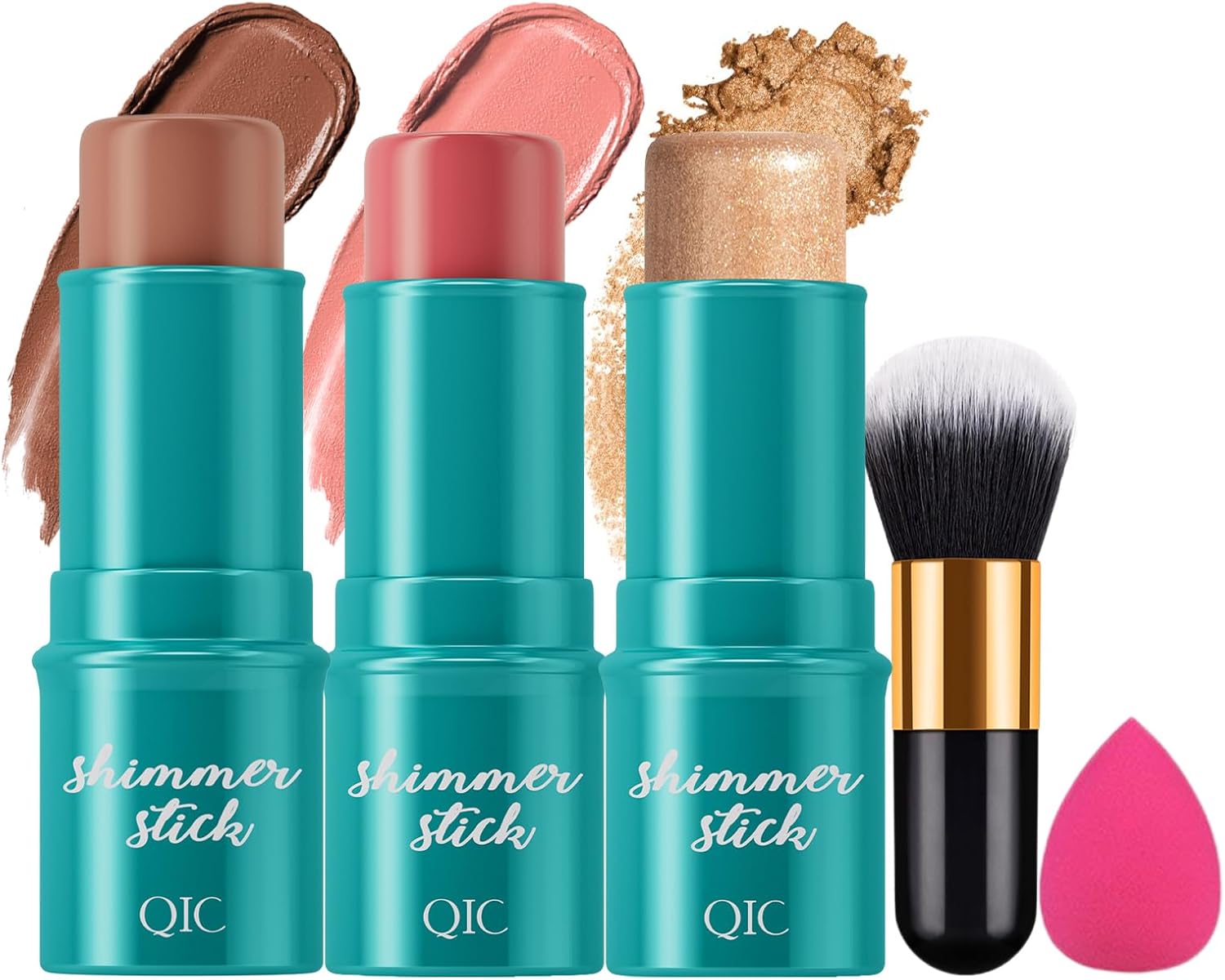 RoseFlower 3pcs Face Contour Makeup Set, Highlighter and Blush Cream Kit With Brush, Contouring Stick for Fair Skin, Concealer Makeup Gift for Beginner Teen Girls Women