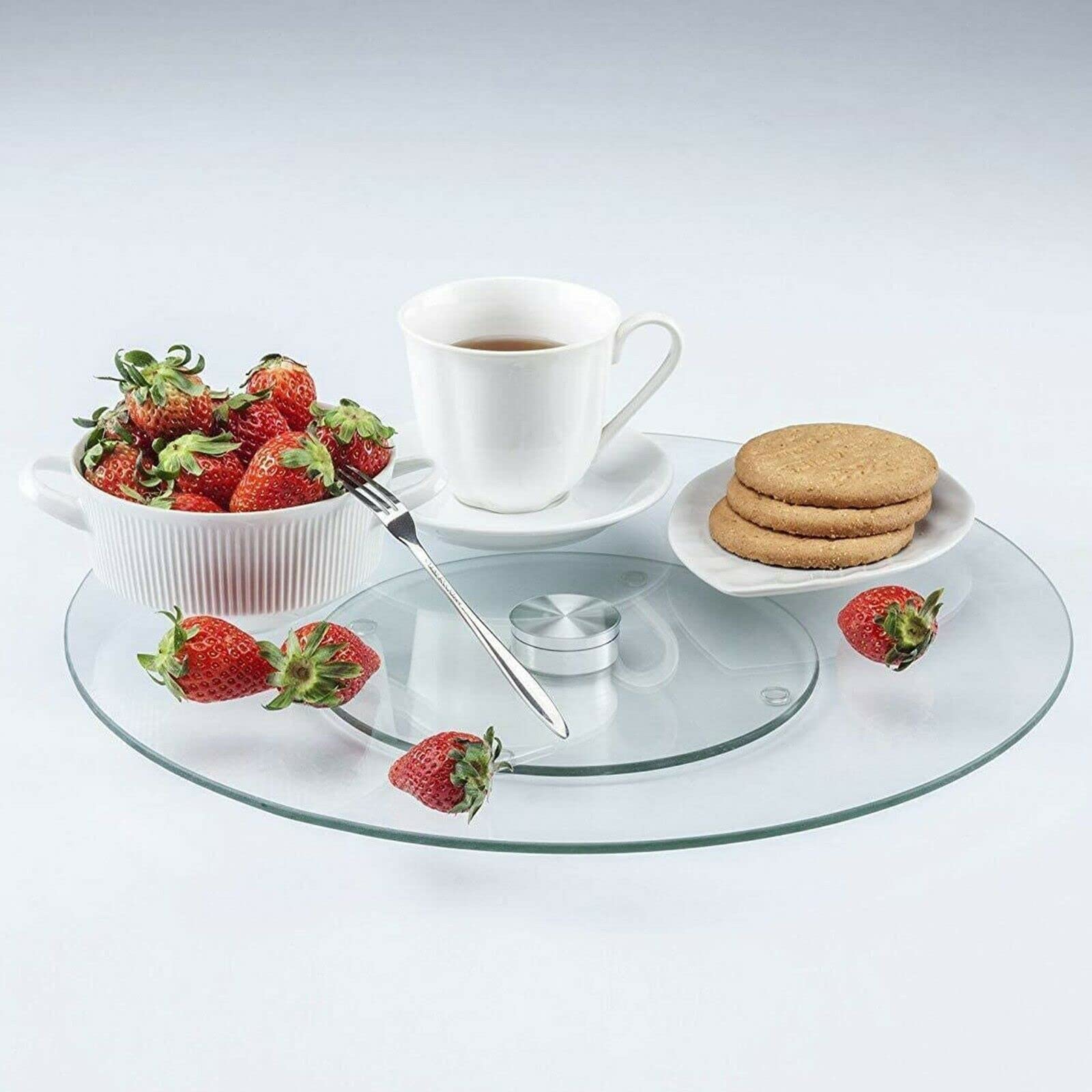 Lizzie Jacobs Clear New Tempered Glass Lazy Susan Rotating Turntable Serving Tray Cake Decorating Plate Spin Swivel Revolving Round Tray Table Server Ideal For Cake Cheese Dips Sauces
