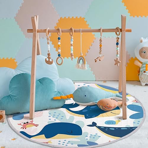 Miniatura 7 de Wesiti Tapete de juego para bebé antideslizante de 40 x 40 pulgadas, tapete de actividad grande para bebé, tapete redondo para el tiempo boca abajo,