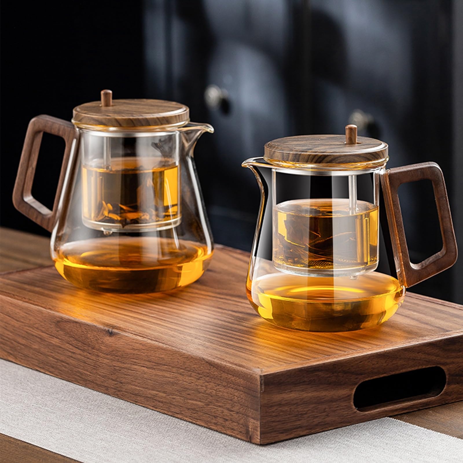 550ml Water Separation Glass Teapot with Wooden Handle, Holzdeckel Teekanne Glas Mit Siebeinsatz Glaskanne KäLtebestäNdiges Und HitzebestäNdiges, Enchantipot Magic Tea Pot(750ml 12 * 7.5 * 7.5cm)