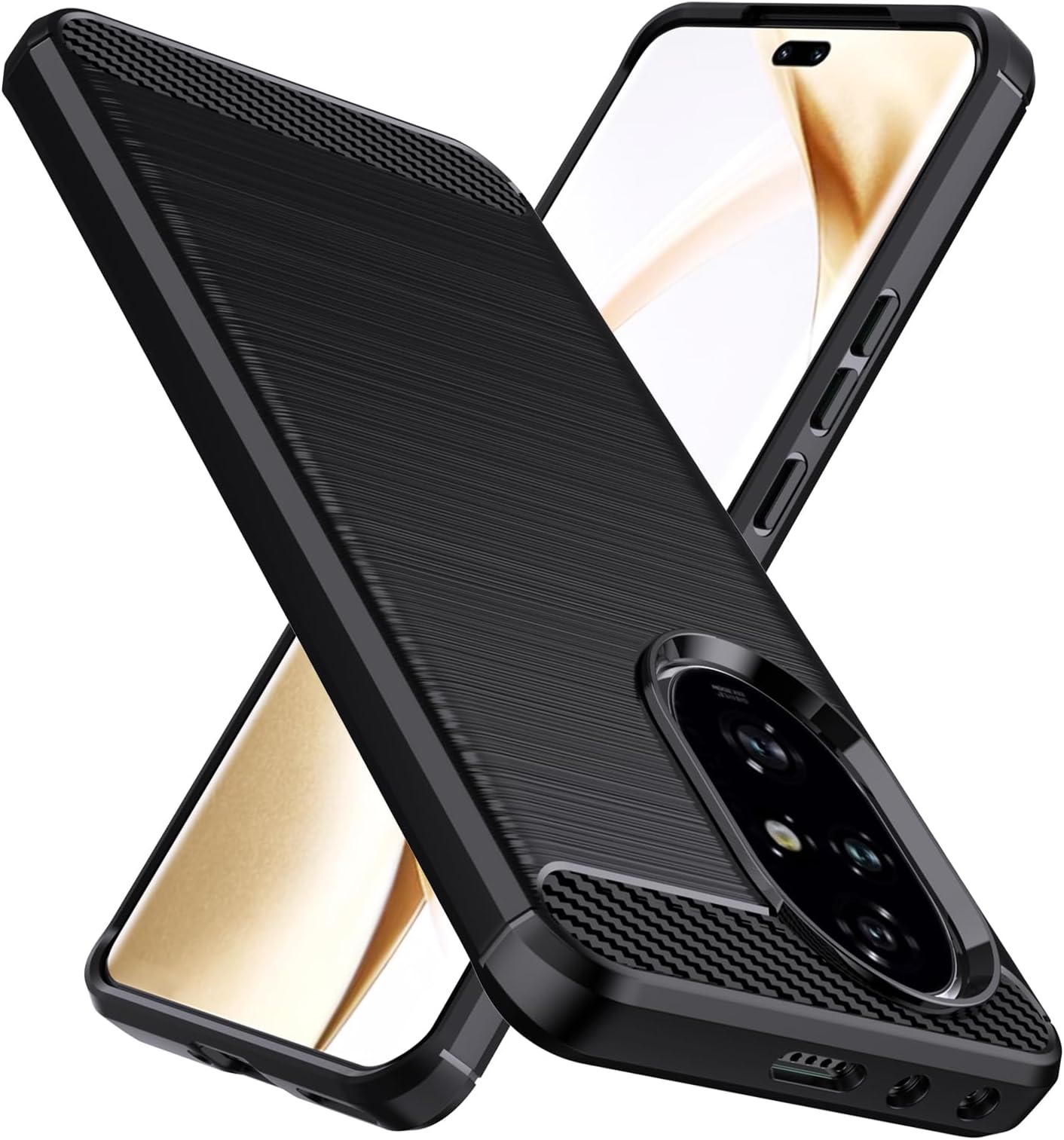 Case for Honor 200 Pro 5G, Military-Grade Shockproof Phone Case [Carbon Fiber Texture] Soft Flexible TPU Slim Anti-Scratch Cover Case for Honor 200 Pro,Black