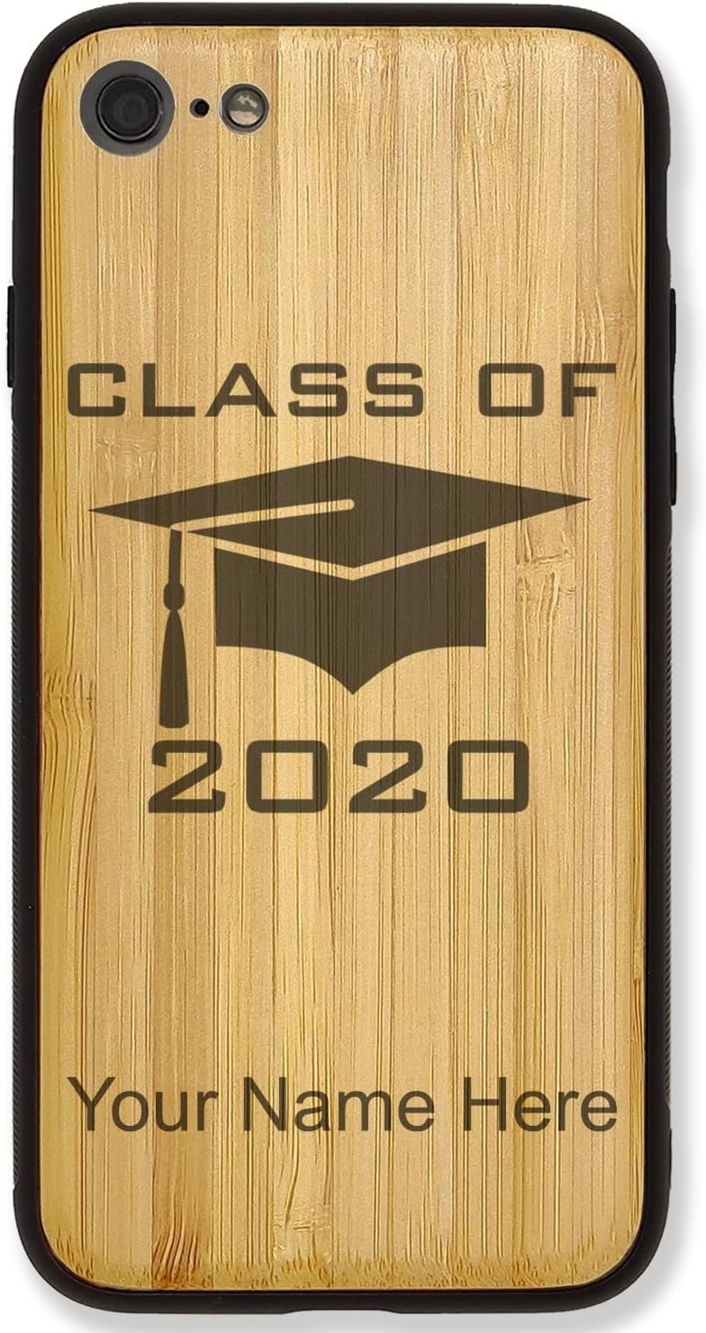 Case Compatible with iPhone 7 Plus and iPhone 8 Plus, Grad Cap Class of 2020, 2021, 2022, 2023, Personalized Engraving Included (Cherry Wood)