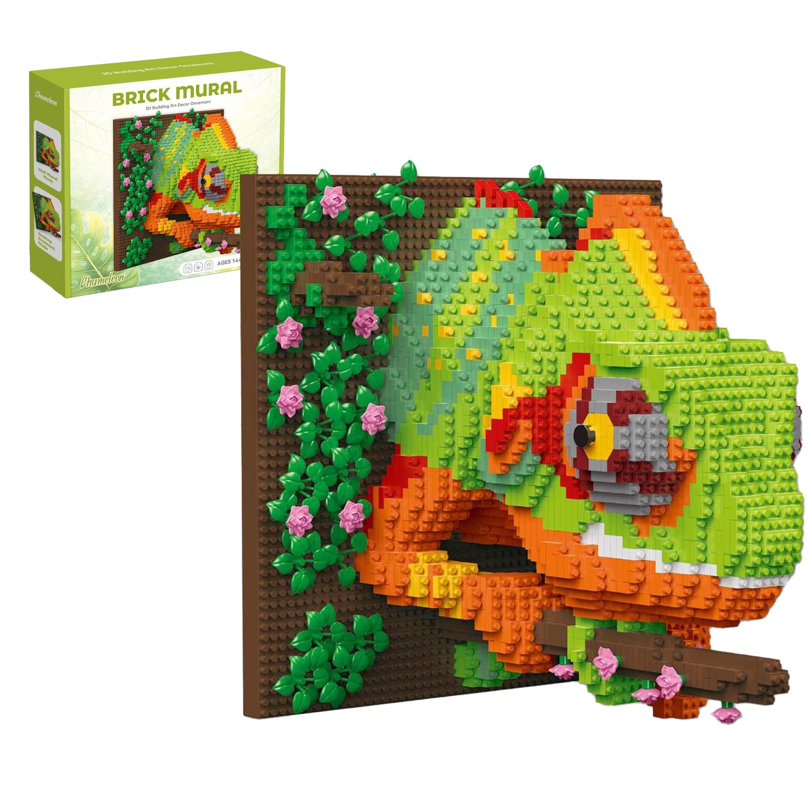 2800+ Pcs 3D Chameleon Micro Building Blocks, Mini Brick Wall Art Construction Kit, ABS Animal Model Mural, Home Office Desk Decor, Creative Gift for Adults Aged 14+