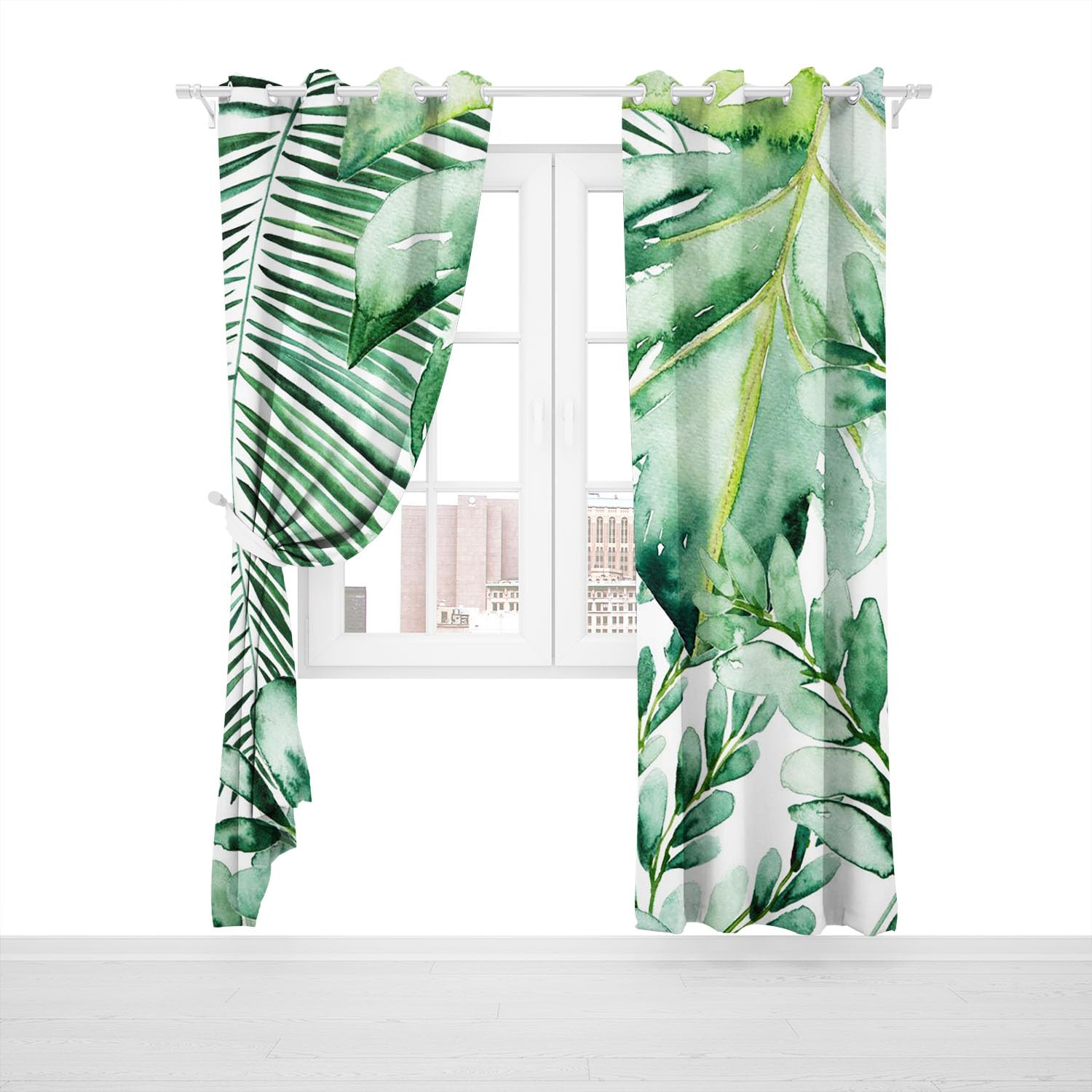 KARPIX Opaque Tropical Plants Palm Leaves Monstera Blackout Curtain Natural Theme Window Curtain with Eyelets for Children's Room (1.150 x 166 cm (2 x 75 x 166 cm)) - Image 3