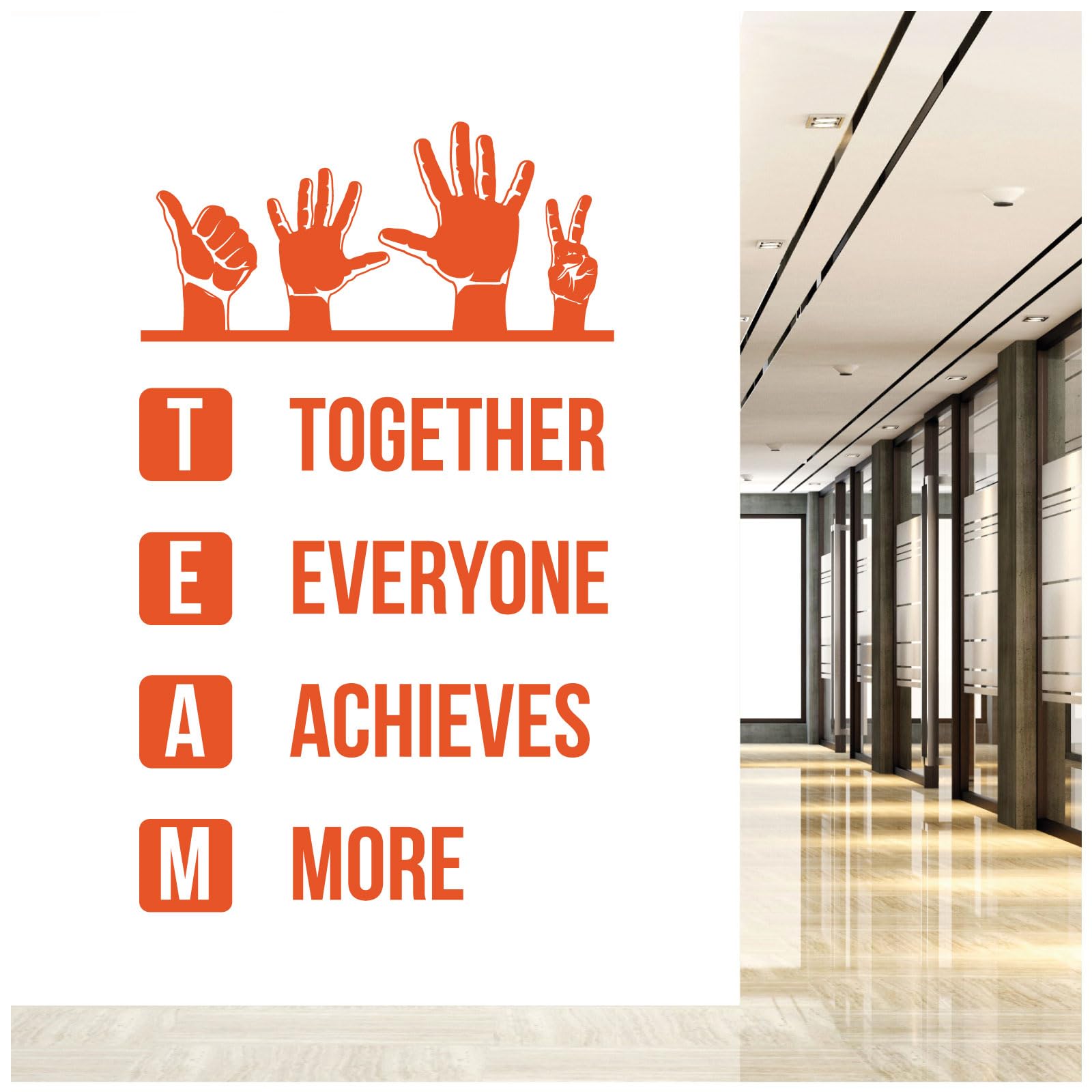 Team - Together Everyone Achieves More - Wall Quote, Office, Corporate, Corridor Wall Art Sticker [XXLarge] [Orange]