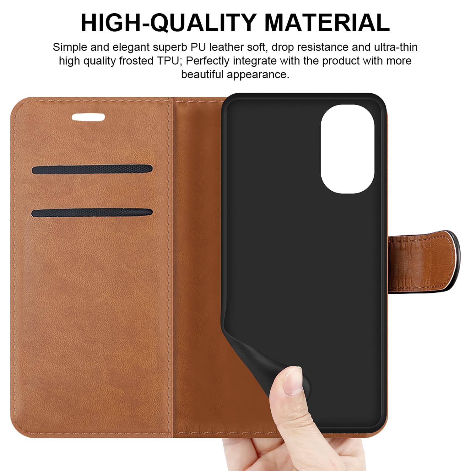 iCatchy for Motorola Moto G82 5G / G52 Case Leather Wallet Book Flip Kickstand Card Slots Full Protection Folio Cover Compatible for Moto G82 / G52 Phone (Black) - Image 2