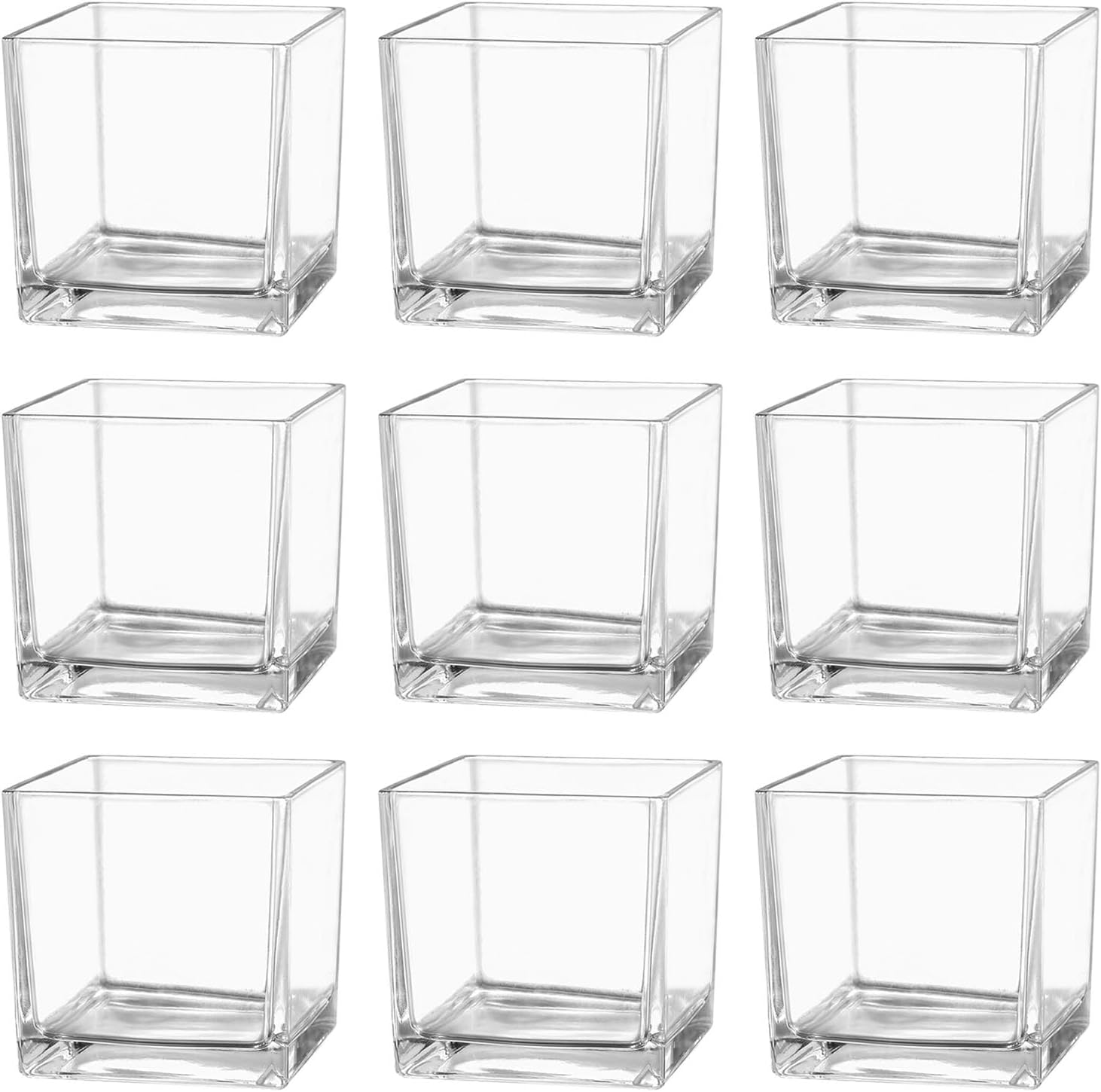 Square Glass Vases Set of 9, 4\"x 4\"x 4\" Flower Vases for Centerpieces, Clear Glass Vase for Flowers, Small Vase for Wedding, Party, Home Office Decoration Clear 4 Inch-9 Pcs INCOMPLETE