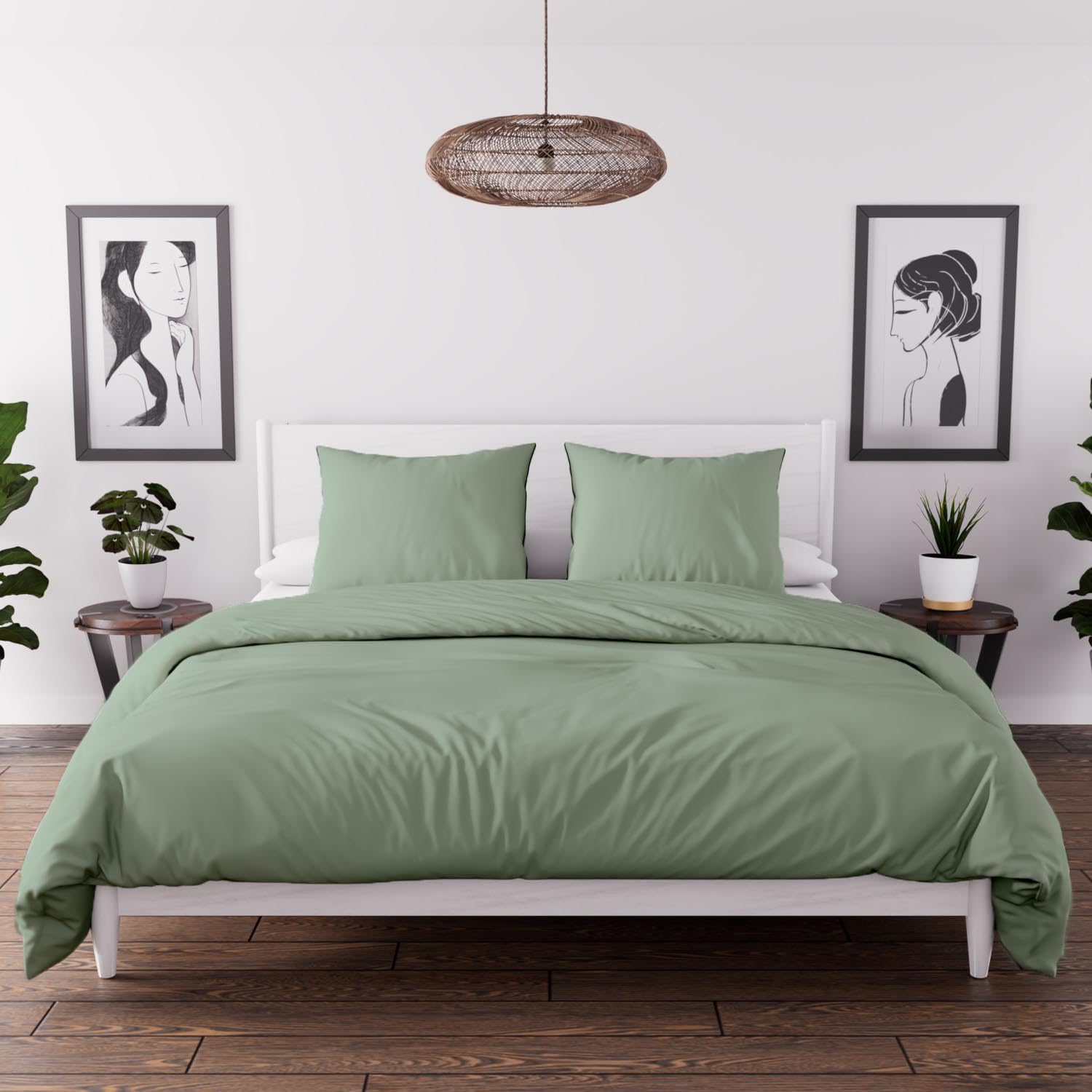 Intemporel Parure Housse de Couette en Microfibre lavée 240x220 cm Boheme Vert d'eau, par Soleil d'Ocre