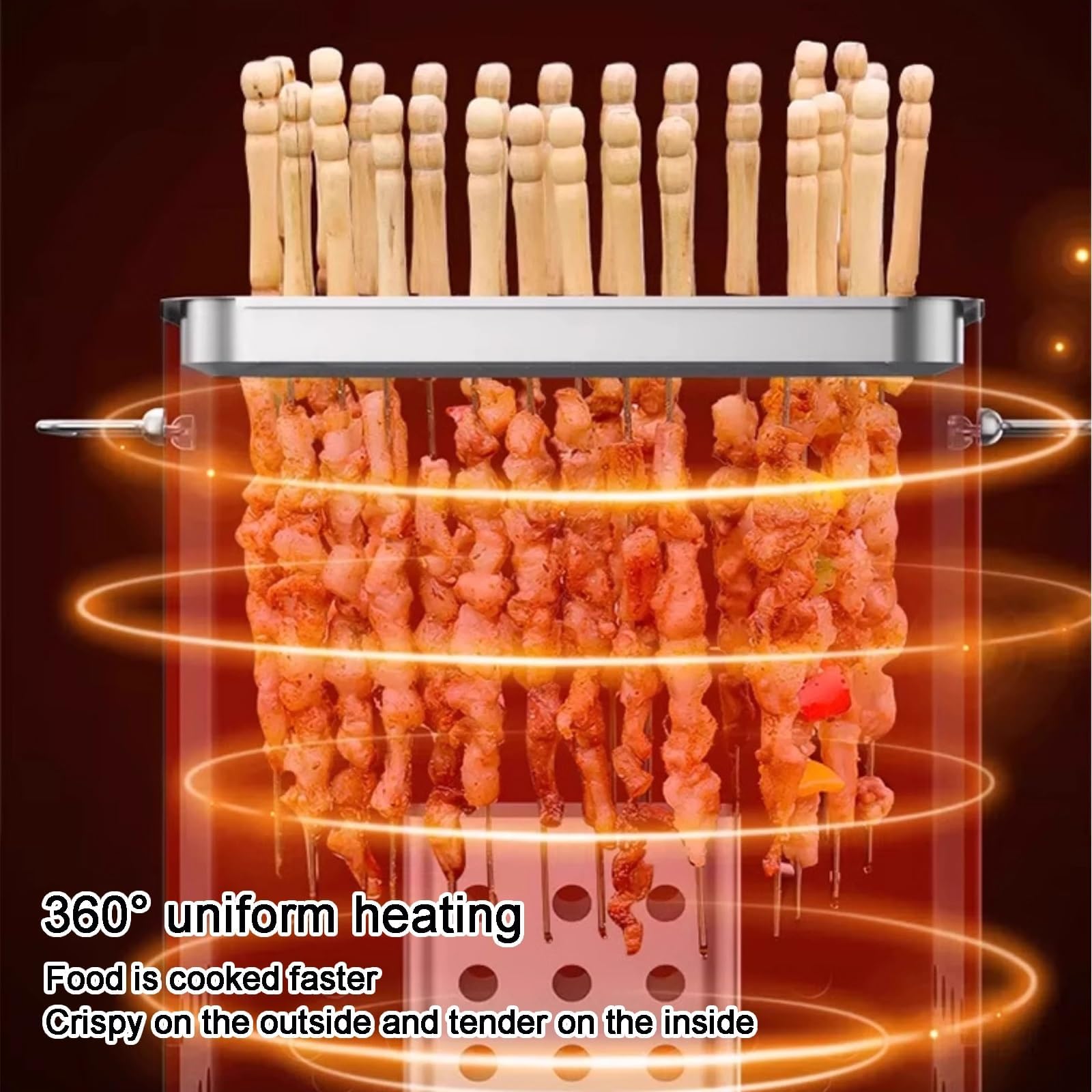 Bezdymny Wiszący Piec Do Grillowania, Przenośny Pionowy Grill Wędzarniczy Na Węgiel Drzewny Z 26 Szpikulcami I Siatką Do Grilla, Równomierne Ogrzewanie 360°, Wiszący Piec Do Grilla Ze Stali