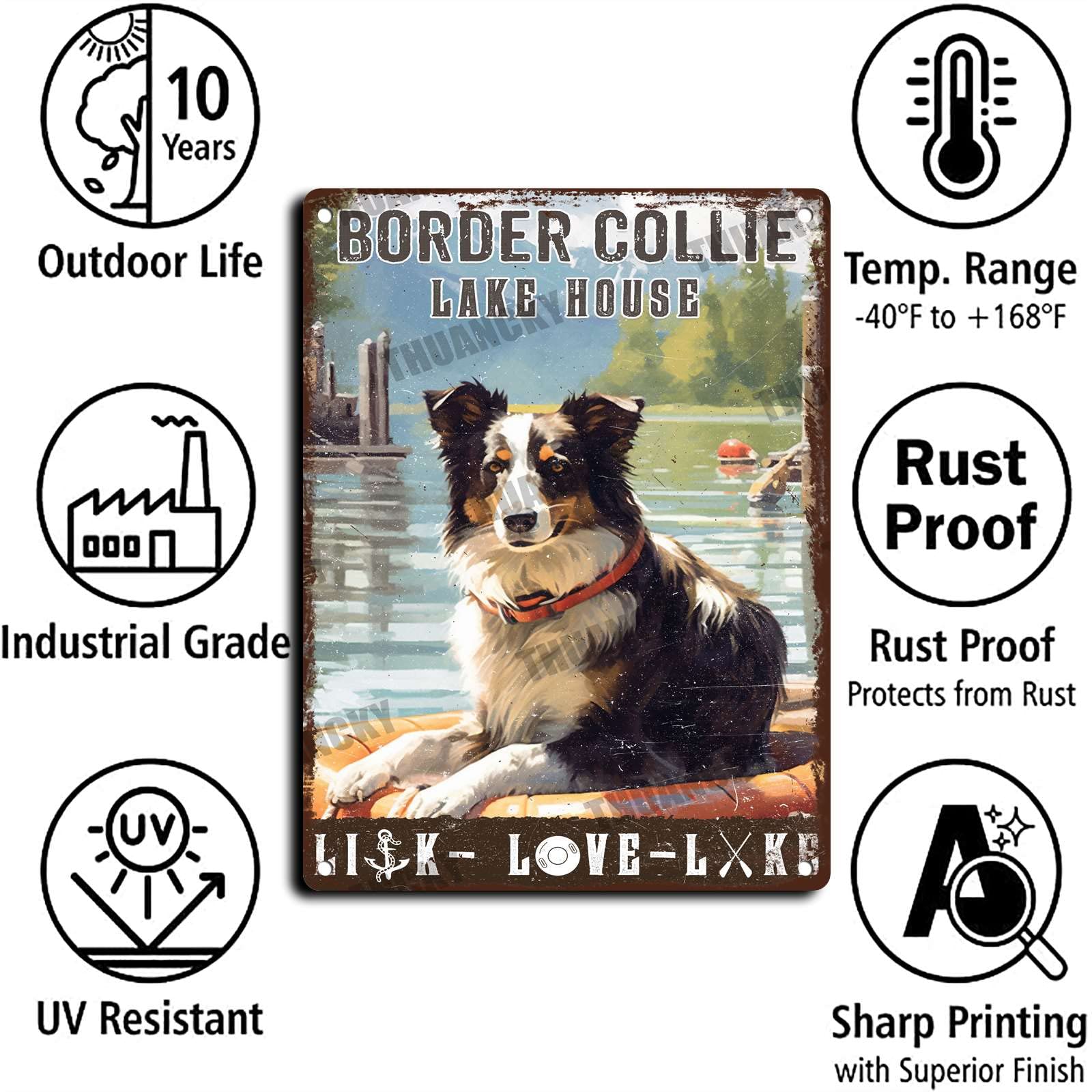 Metallschild Border Collie Lake House – 20,3x30,5 Cm, Aluminium, Für Wanddekoration Garten, Garage