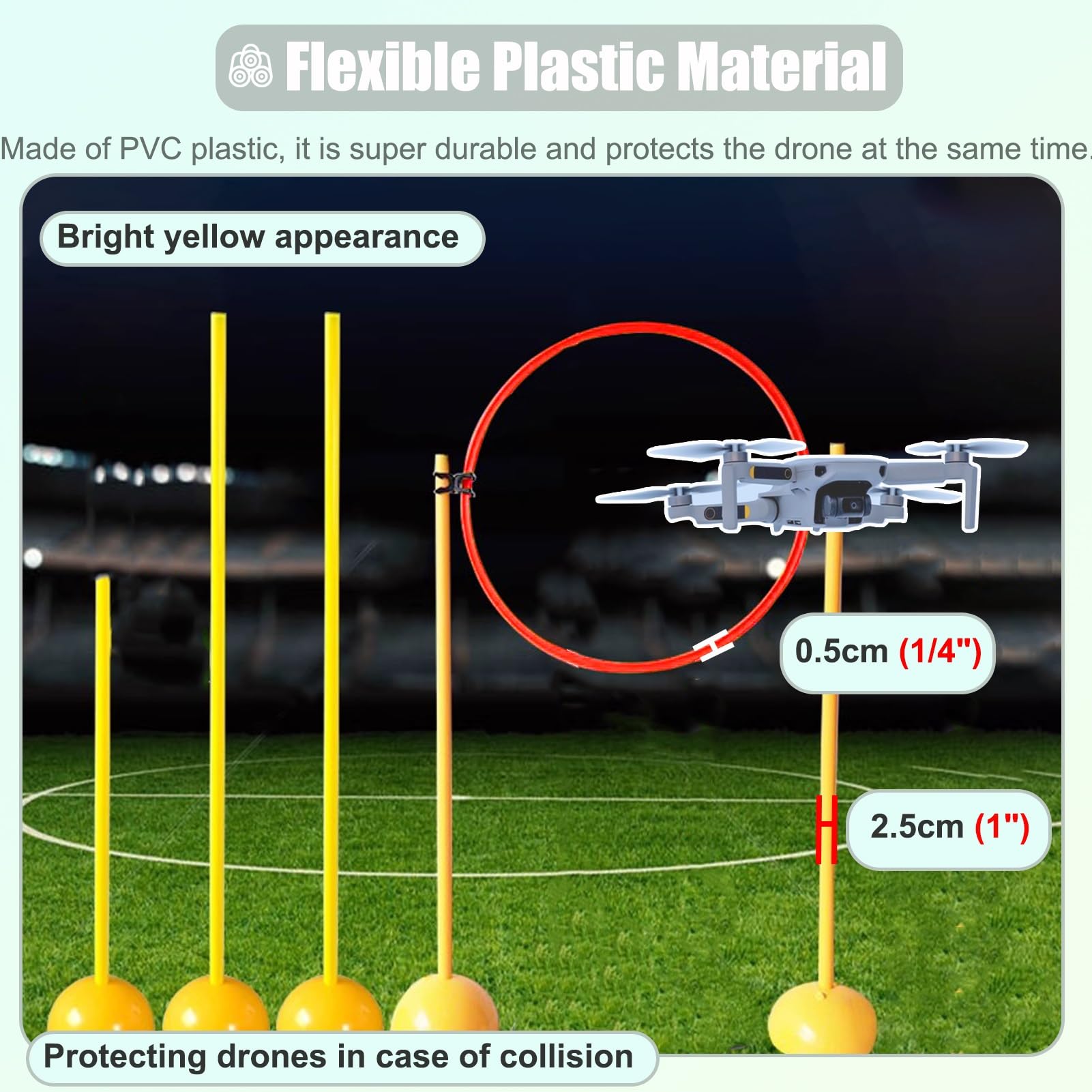 Drone tor Przeszkód Zestaw do Wyścigów Dronów DIY do 13cm 18cm 25cm Drona Wyścigowego, Zestaw Toru Przeszkód dla Dronów z Obręczami i Słupkami, z Mocną Podstawą Odporną na Wiatr(Diameter 110cm (43 1/4