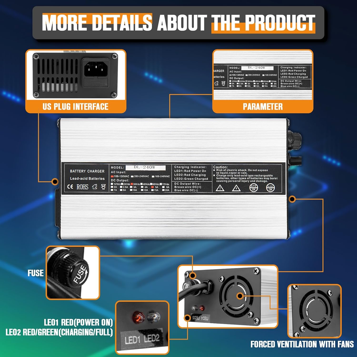 36 Volt Golf Cart Charger Compatible with EZ-GO TXT Medalist Golf Cart, 36V Battery Charger