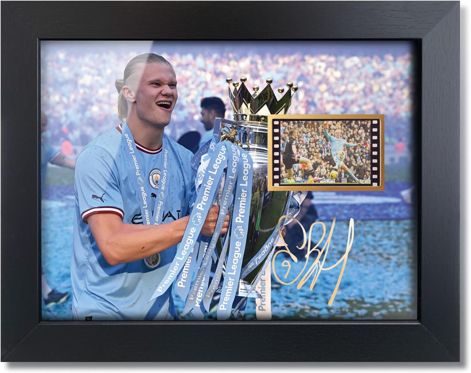 - sufenvera Signed Erling Haaland Framed Poster,Erling Haaland Film Photo Collage Display,Gifts for Soccer Fans on Birthday Christmas 8x6 Inches