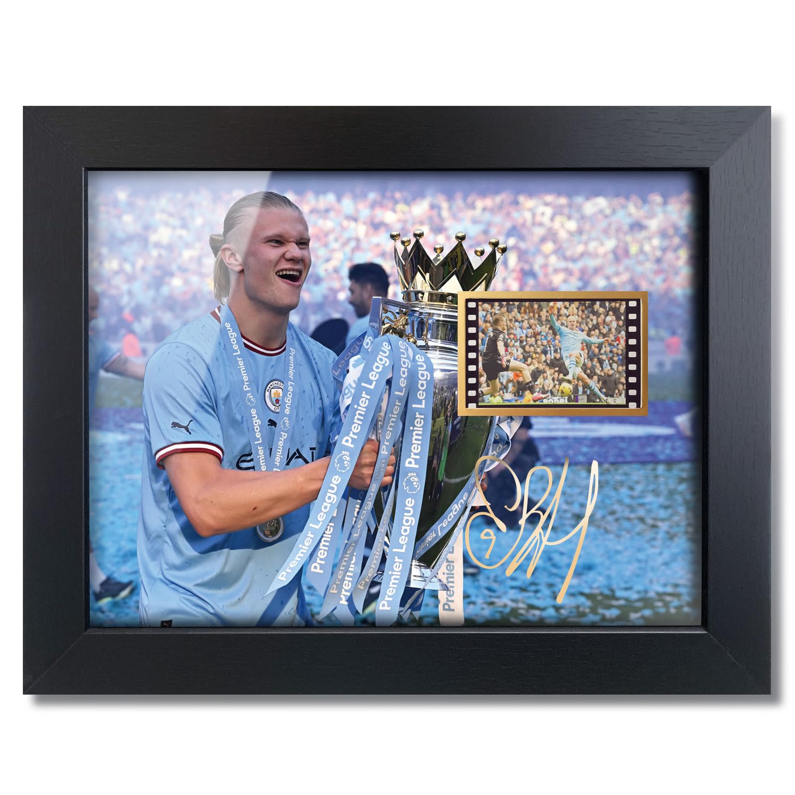 sufenvera Signed Erling Haaland Framed Poster,Erling Haaland Film Photo Collage Display,Gifts for Soccer Fans on Birthday Christmas 8x6 Inches