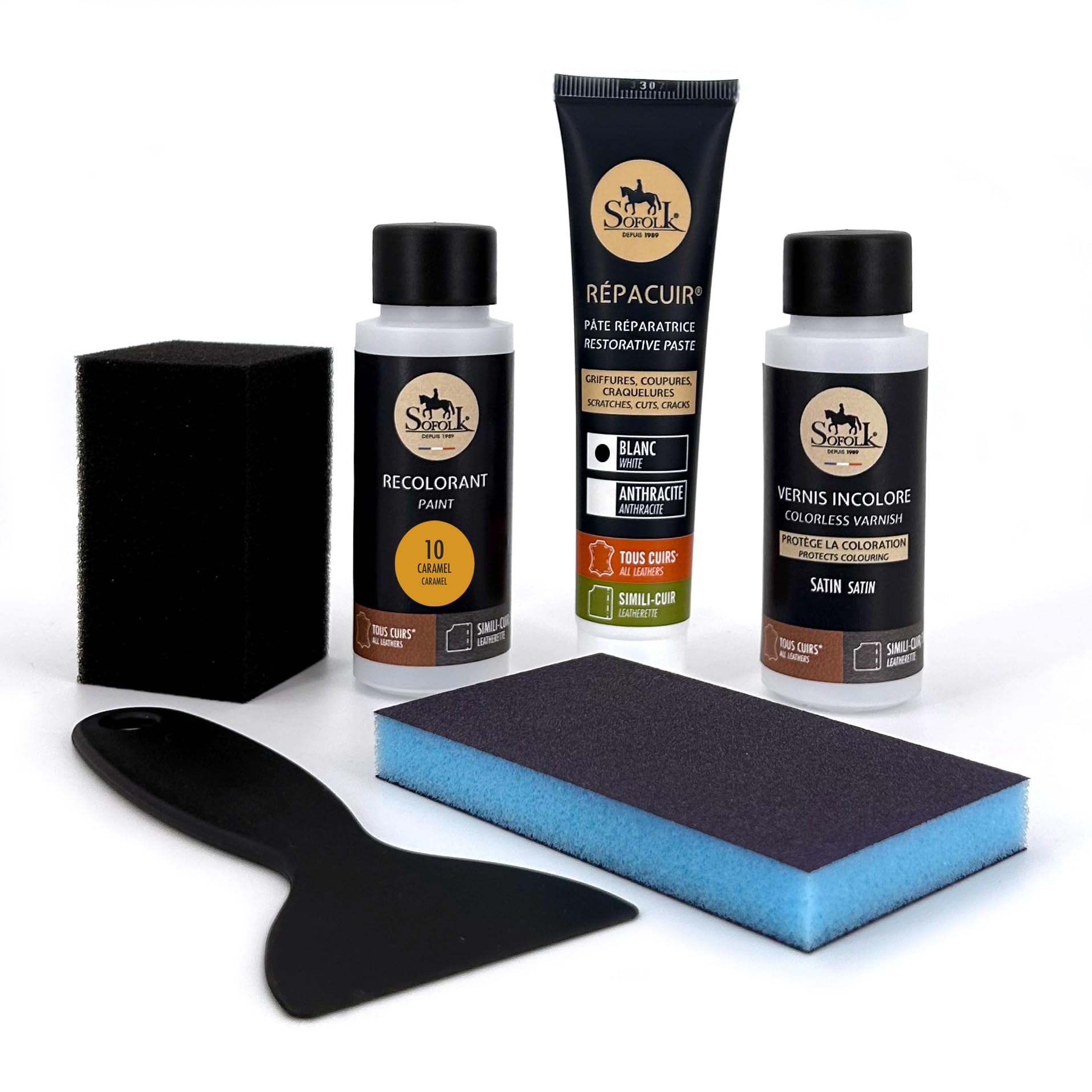 SOFOLK Kit de renovación de Cuero y Polipiel: reparación + Pintura + Pintura Protectora - Volante, Asiento de Coche, sillón, Zapatos (6-Off-White) — view 10