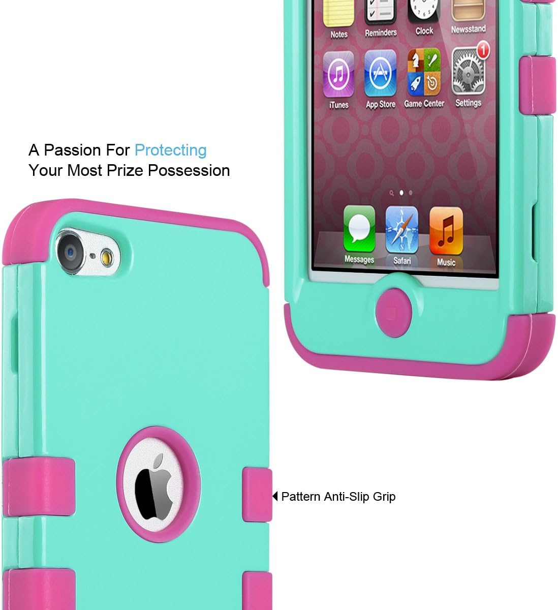 iPod Touch 6 Case,iPod Touch 5 Case,ULAK Anti Slip Anti-Scratch iPod Touch Case Shockproof Protective Cover with Hybrid High Soft Silicone + Hard PC Case (Aqua Mint/Rose Pink)