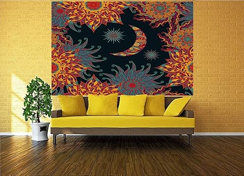 Miniatura 10 de Vinilo decorativo para pared, diseño artístico de sol con flores de verano, estrellas de luna de media luna decorativo, despegar y pegar