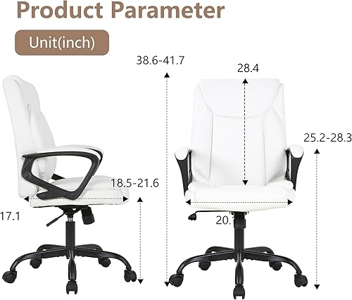 Miniatura 10 de PayLessHere Silla de oficina en casa, silla ergonómica de piel sintética, respaldo medio, diseño giratorio y ejecutivo con soporte lumbar,