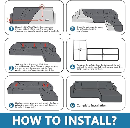 Miniatura 8 de ZNSAYOTX Fundas para sofá modular, fundas elásticas de jacquard con parte inferior elástica para sofá modular en forma de L, 2 protectores de sofá