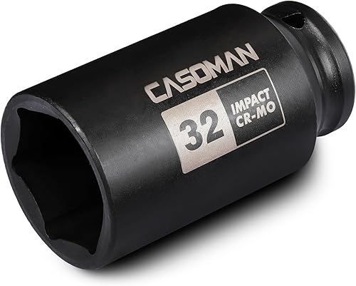 Miniatura 102 de CASOMAN 1/2" Drive x 1.417 in Deep 12 PT Socket Impacto, CR-MO, 1/2" Drive 12 Point Axle Nut Socket para una fácil extracción de las tuercas del eje