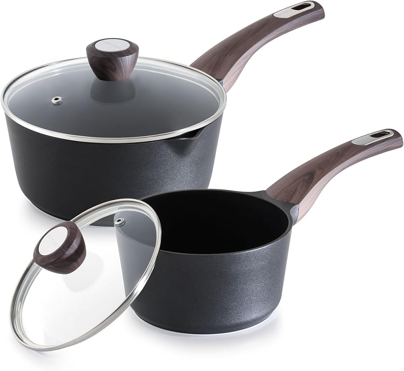 SENSARTE Juego de cacerolas con tapa de 1,5 y 2,5 cuartos, juego de ollas de cocina, juego de cacerolas antiadherentes con boquilla vertedora, olla de cocina pequeña, cacerola no tóxica, compatible con inducción, fácil de limpiar, sin PFOA