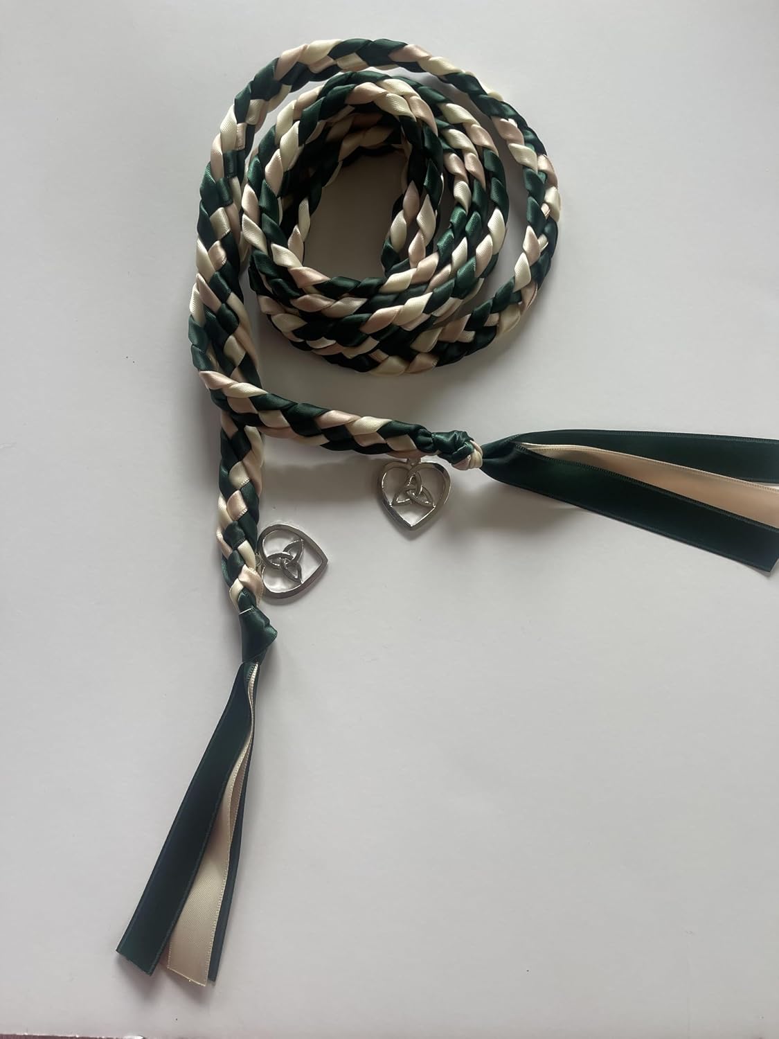 Hunter Green Blush and Ivory Handfasting Cord Ceremony Braid- Celtic Heart Knot - 6 ft- Wedding- Handfasting Cord- Braided Together- Handfasting