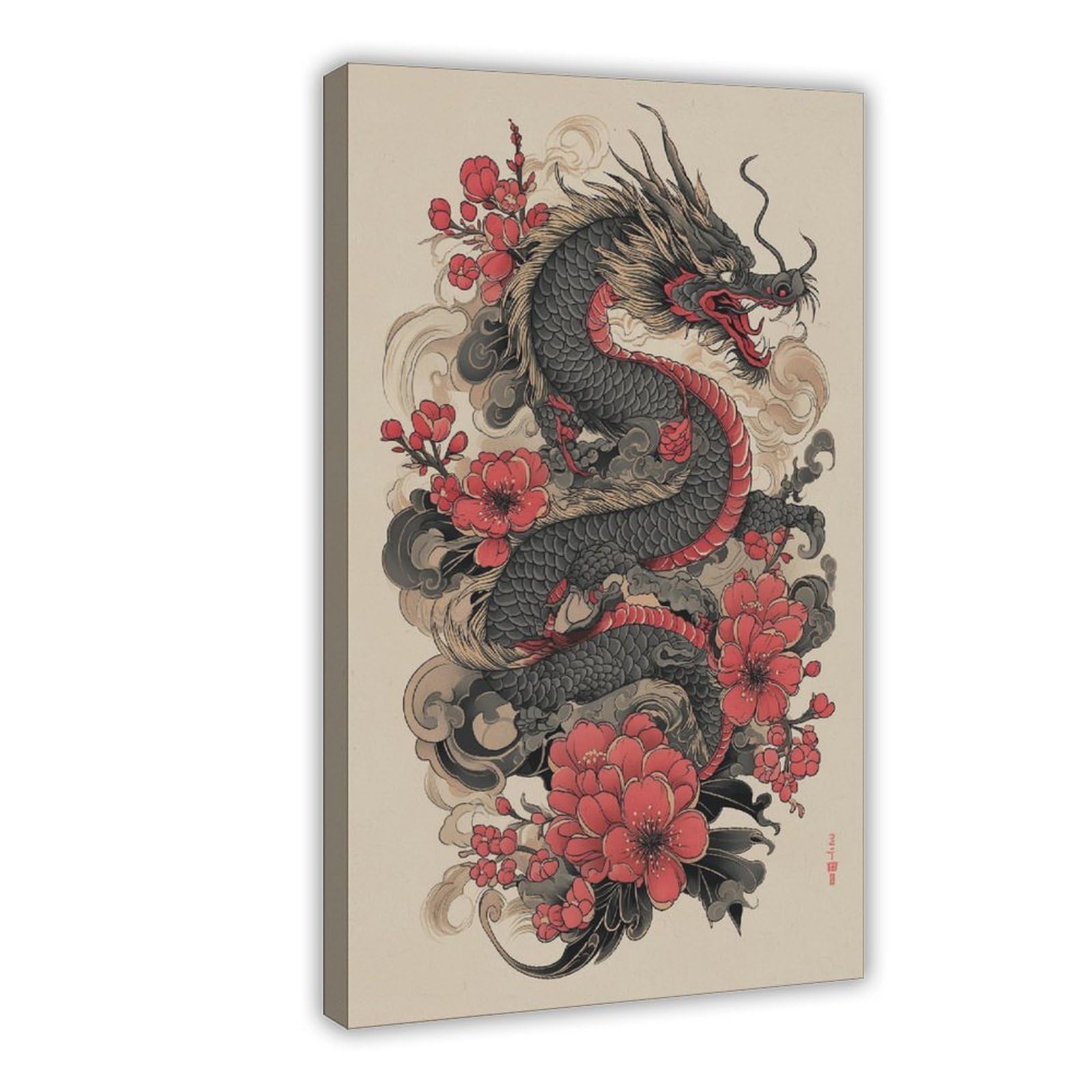 Japanese Dragon Cherry Blossom Poster Canvas Poster for Office Decor Gift